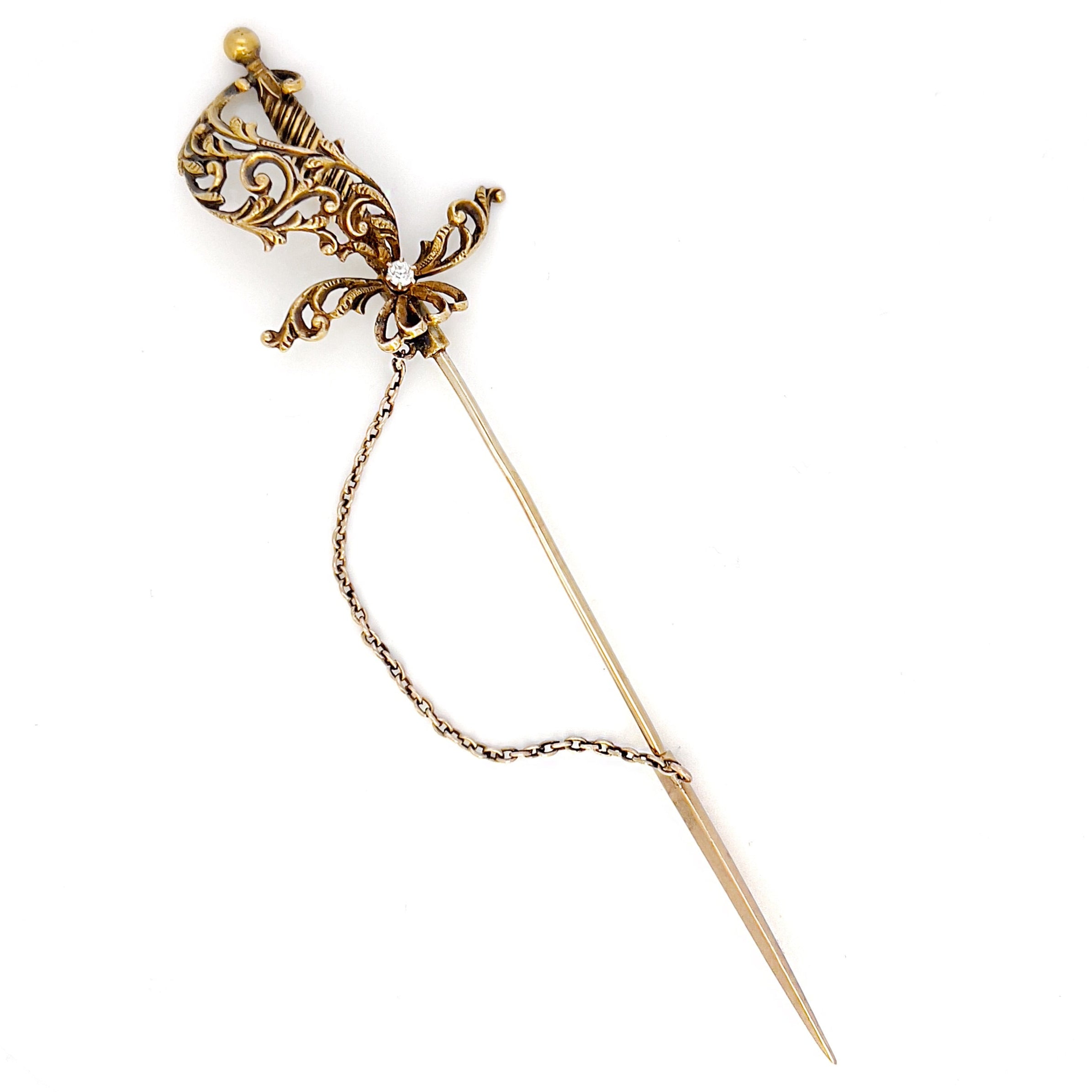 Antique 14K Victorian Sword Jabot Pin