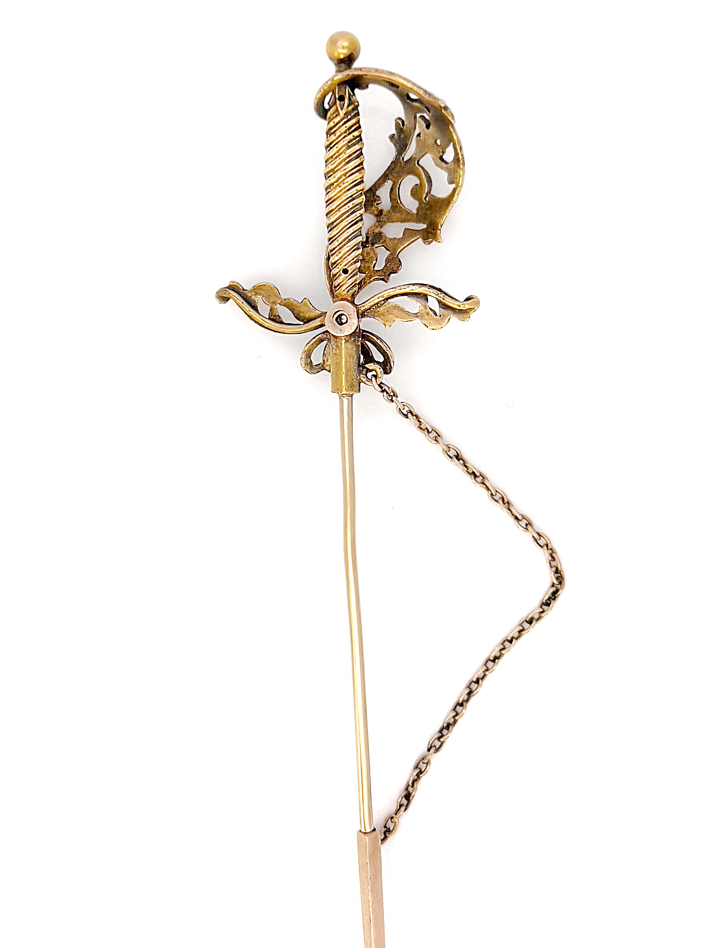 Antique 14K Victorian Sword Jabot Pin