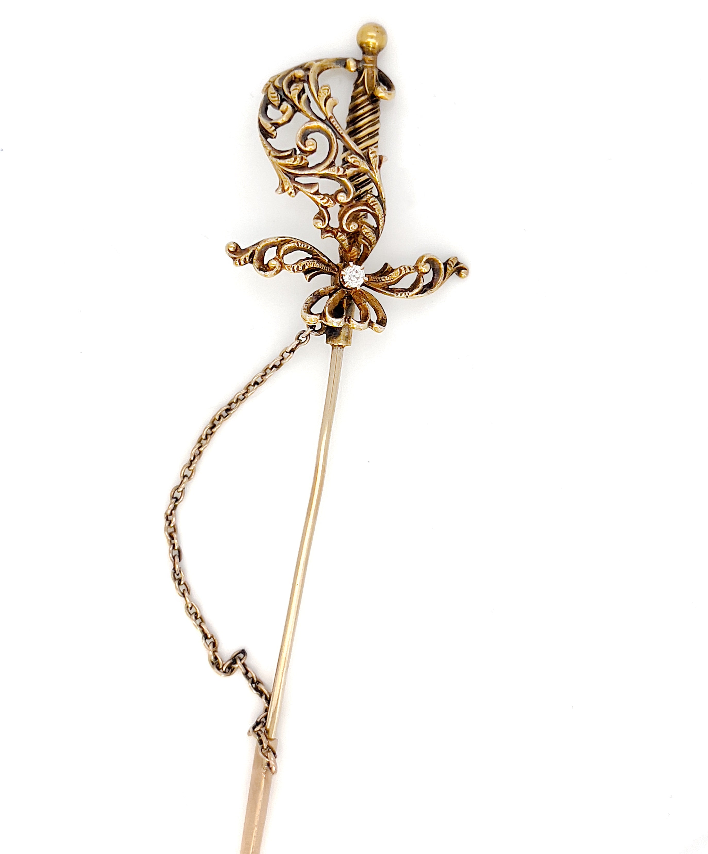 Antique 14K Victorian Sword Jabot Pin