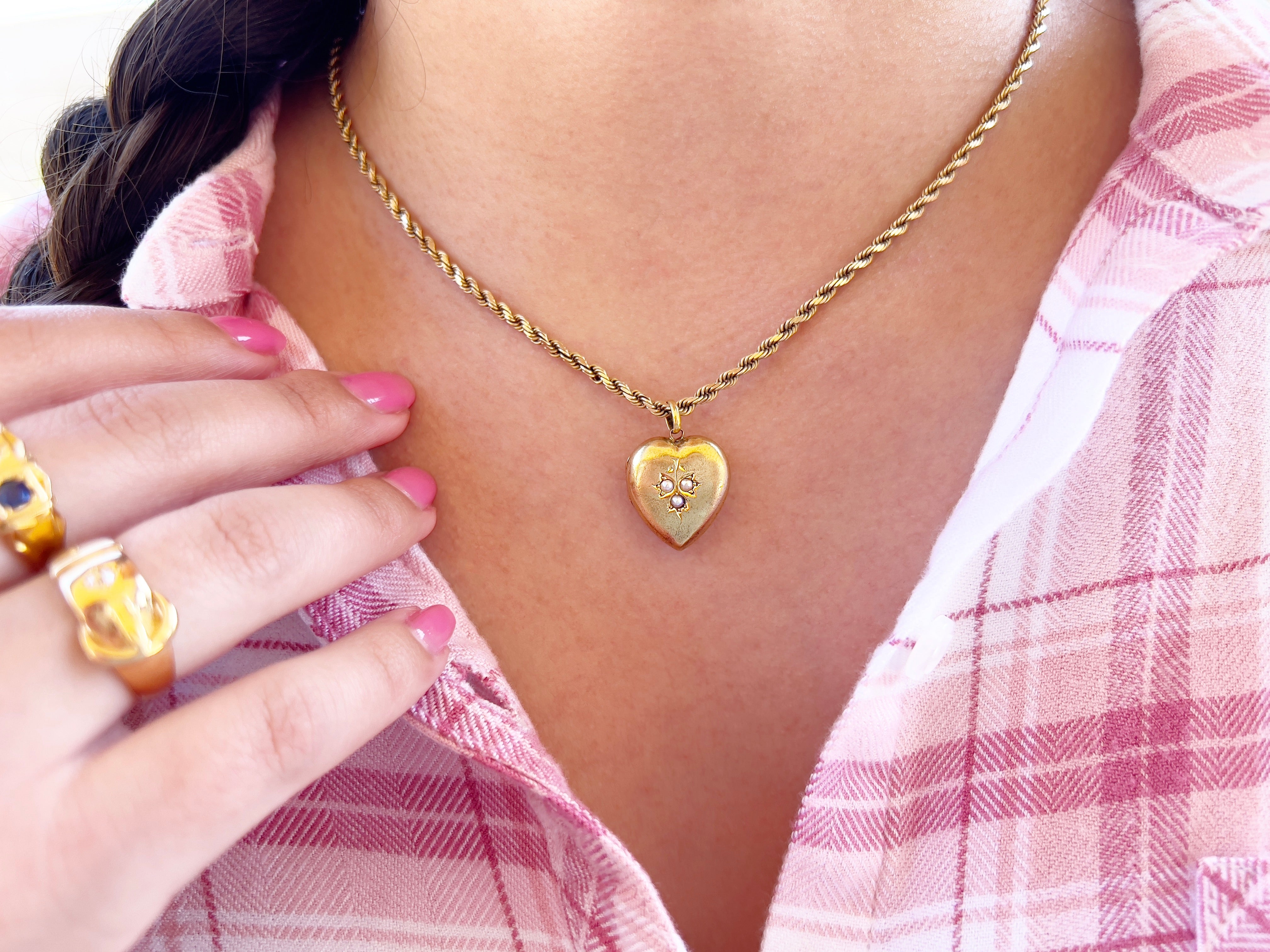 Edwardian 15K Pearl Heart Locket, Feb. 4th 1904