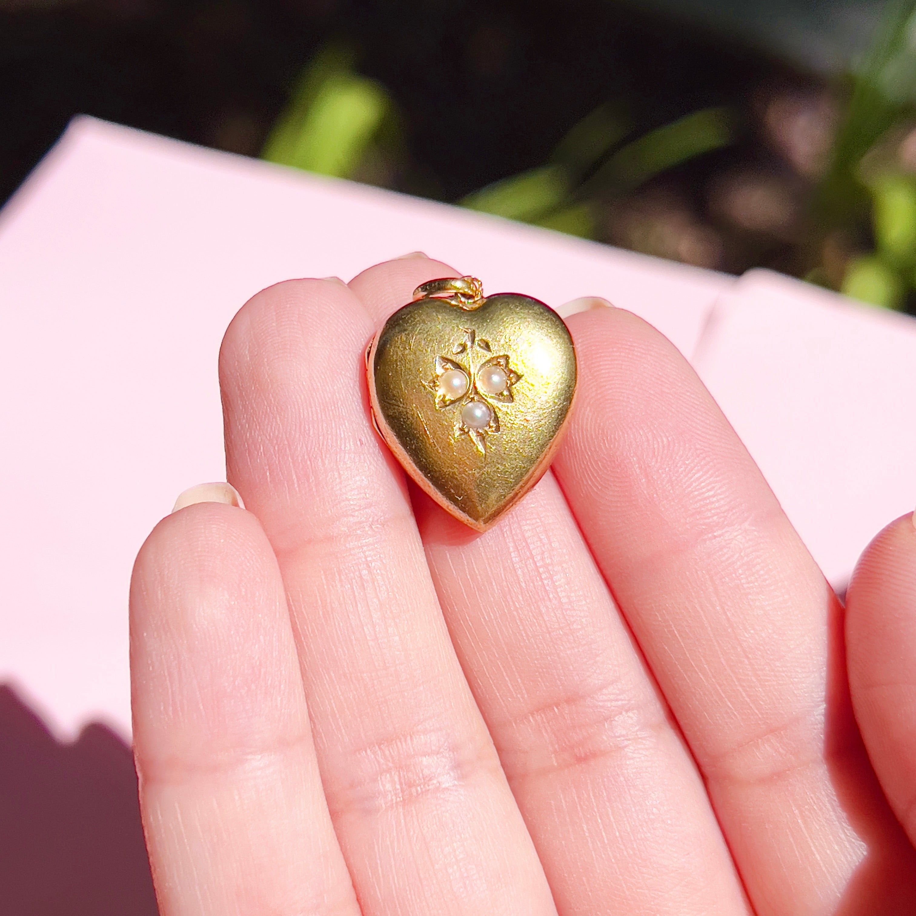 Edwardian 15K Pearl Heart Locket, Feb. 4th 1904