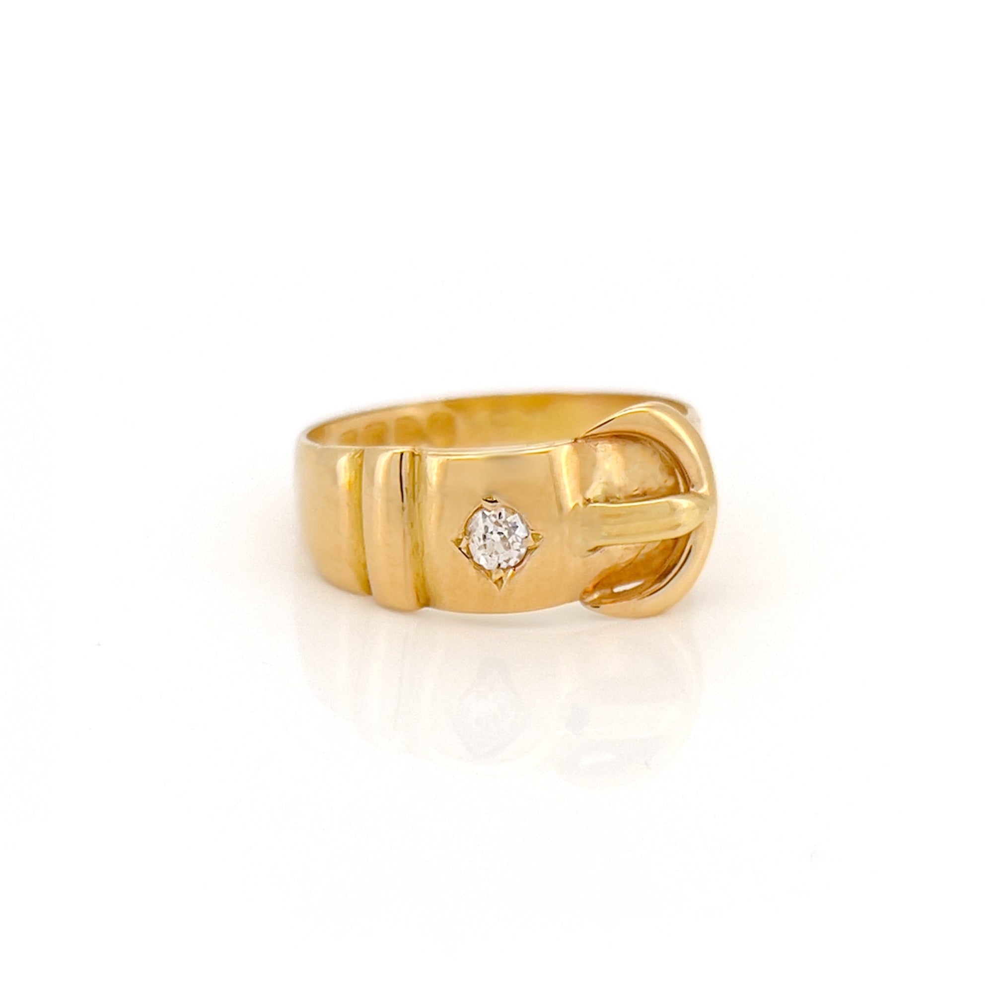 Victorian 18K Old Mine Cut Diamond Buckle Ring, Size 6.75, Chester 1897
