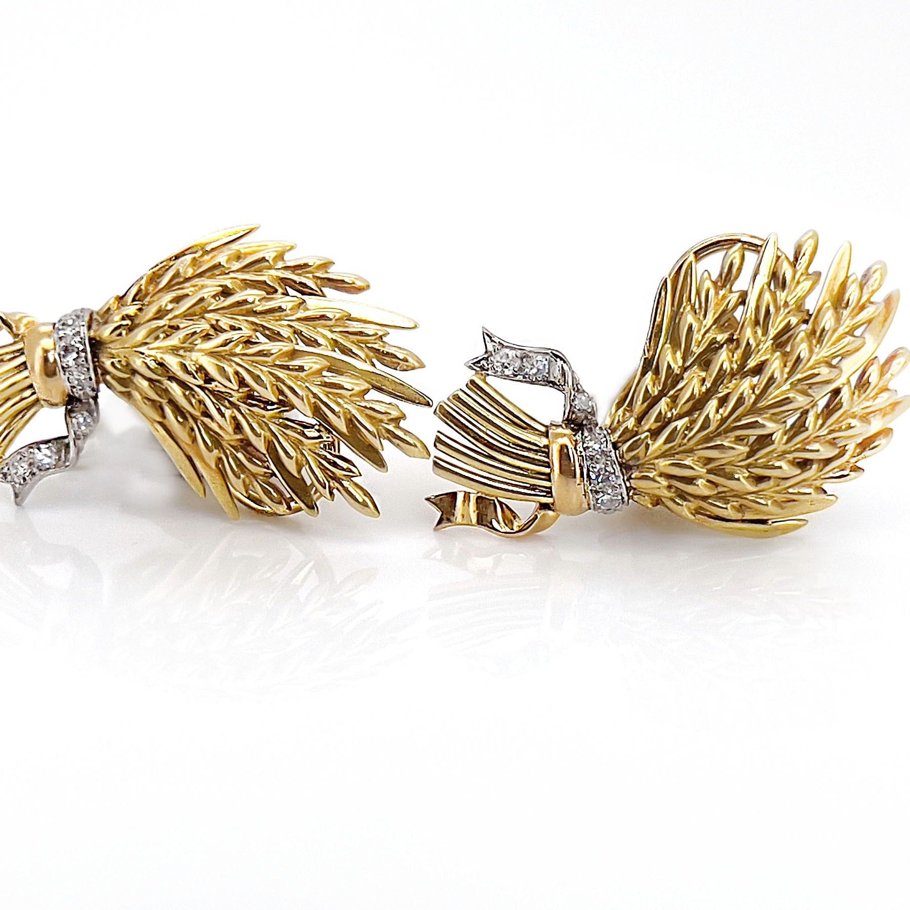 Vintage 18k Wheat Stalk Clip on Earrings