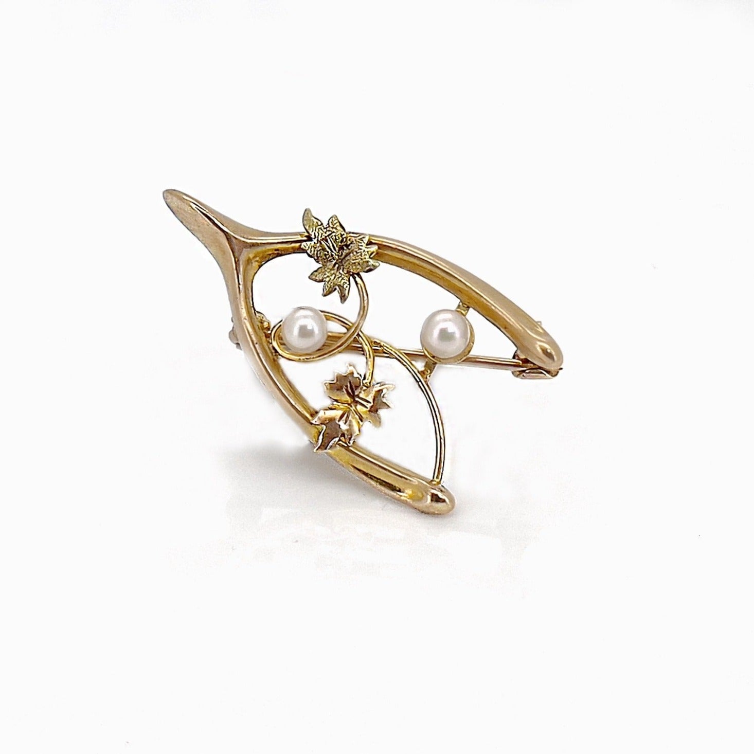 Vintage Wishbone, Ivy Leaf, and Pearl Brooch