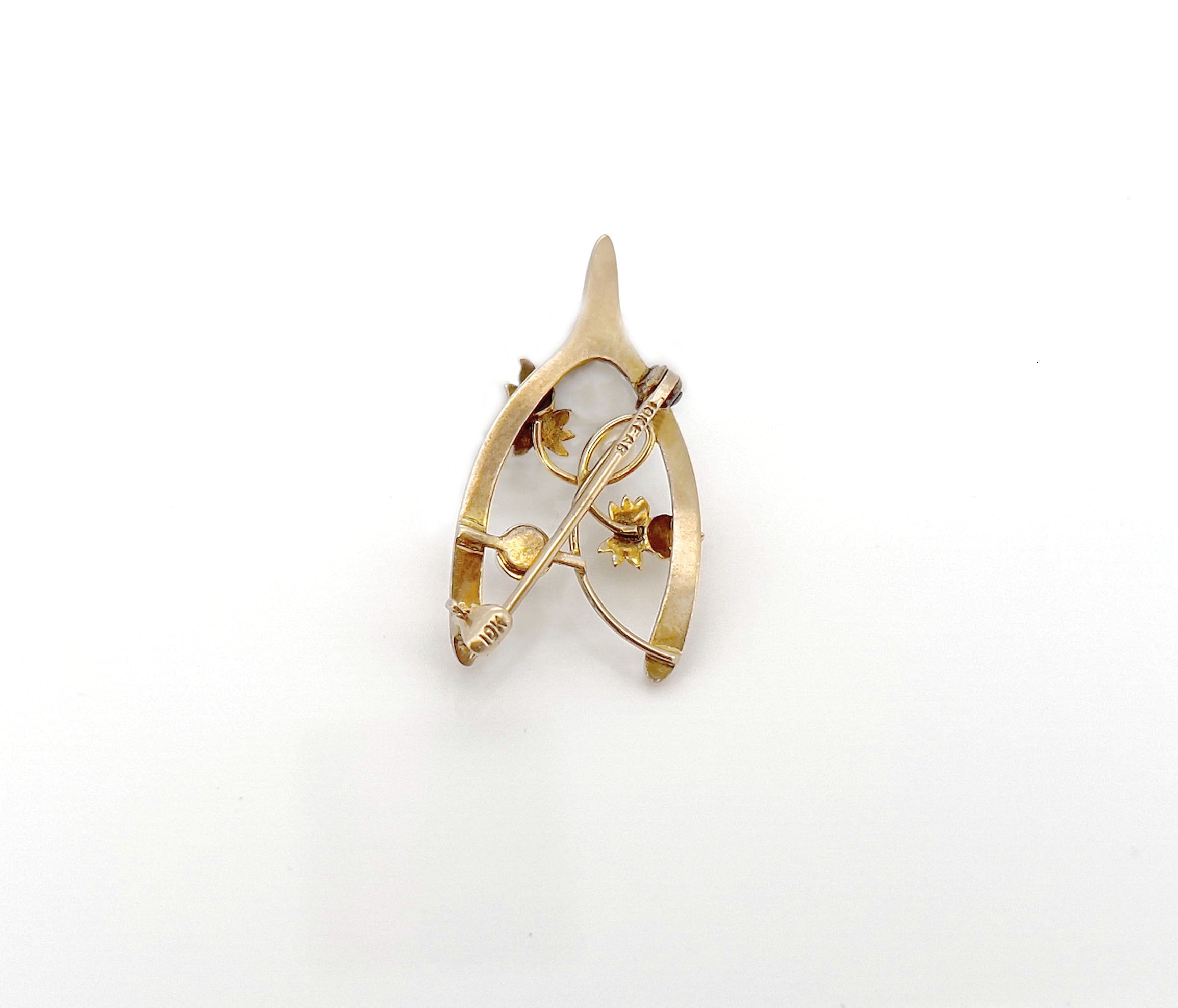 Vintage Wishbone, Ivy Leaf, and Pearl Brooch