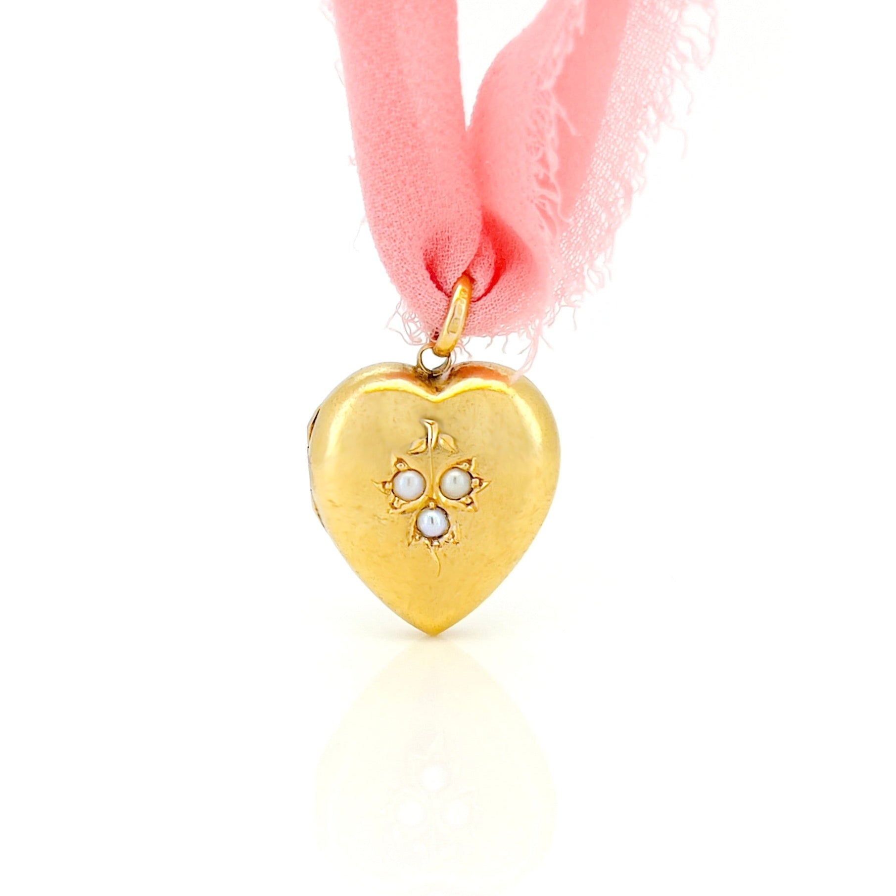 Edwardian 15K Pearl Heart Locket, Feb. 4th 1904