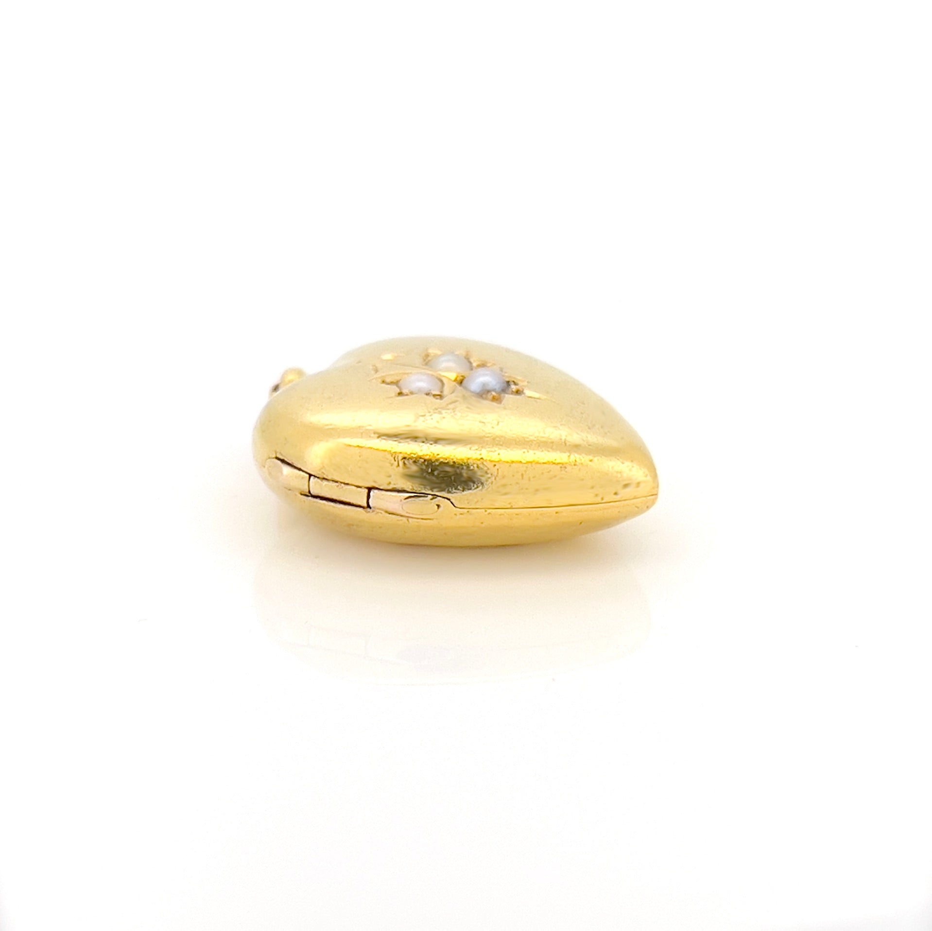 Edwardian 15K Pearl Heart Locket, Feb. 4th 1904