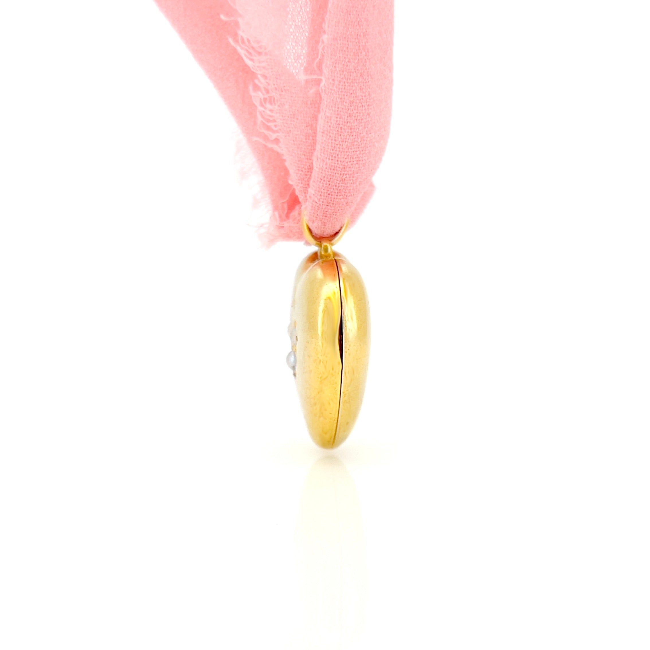 Edwardian 15K Pearl Heart Locket, Feb. 4th 1904