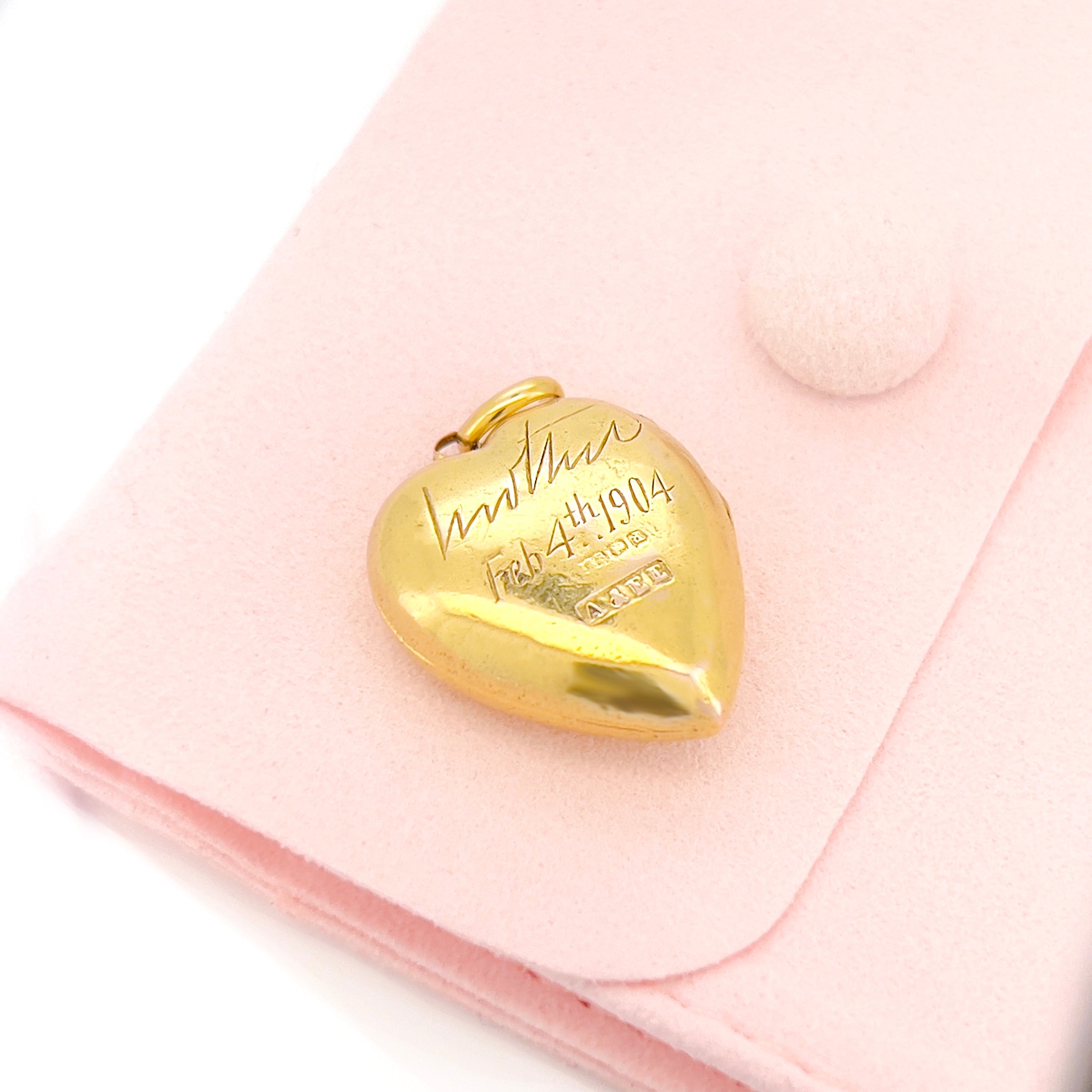Edwardian 15K Pearl Heart Locket, Feb. 4th 1904