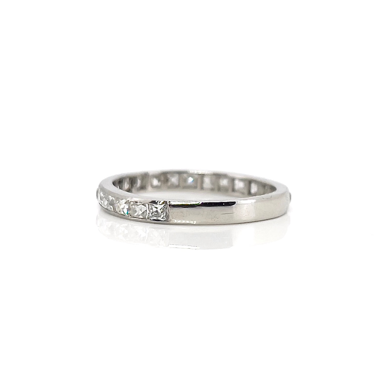 Art Deco french cut diamond band made out of platinum