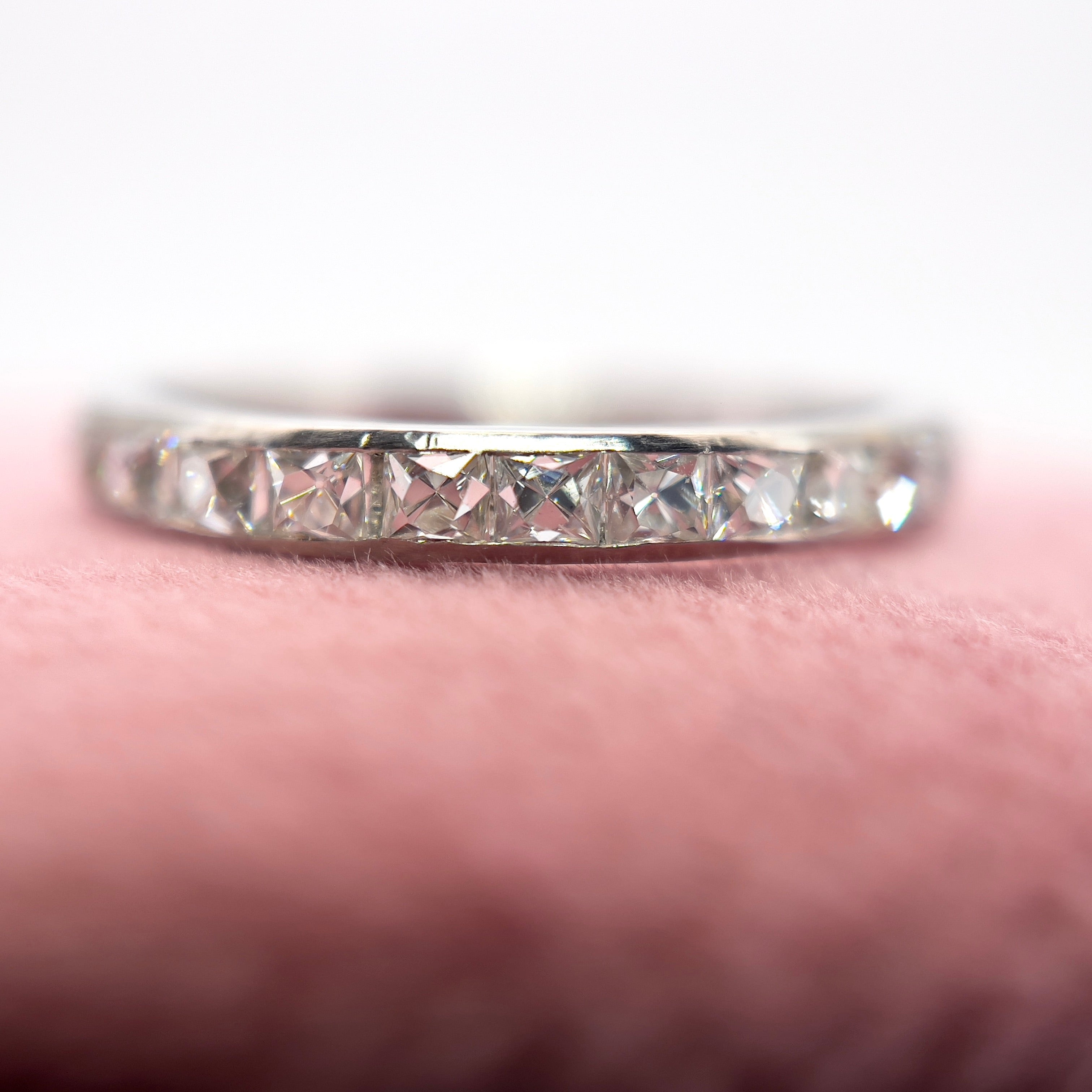 Art Deco french cut diamond band made out of platinum