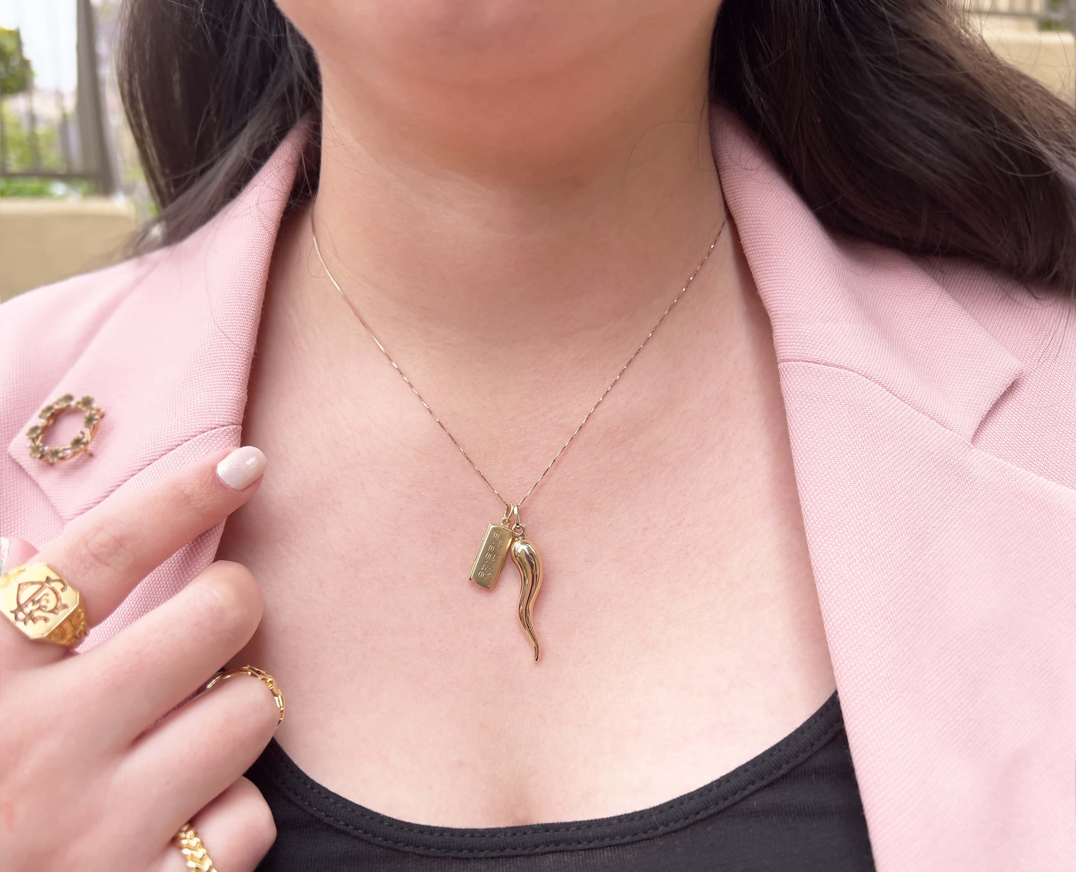 Large Cornicello Charm, Italian Horn, 14K