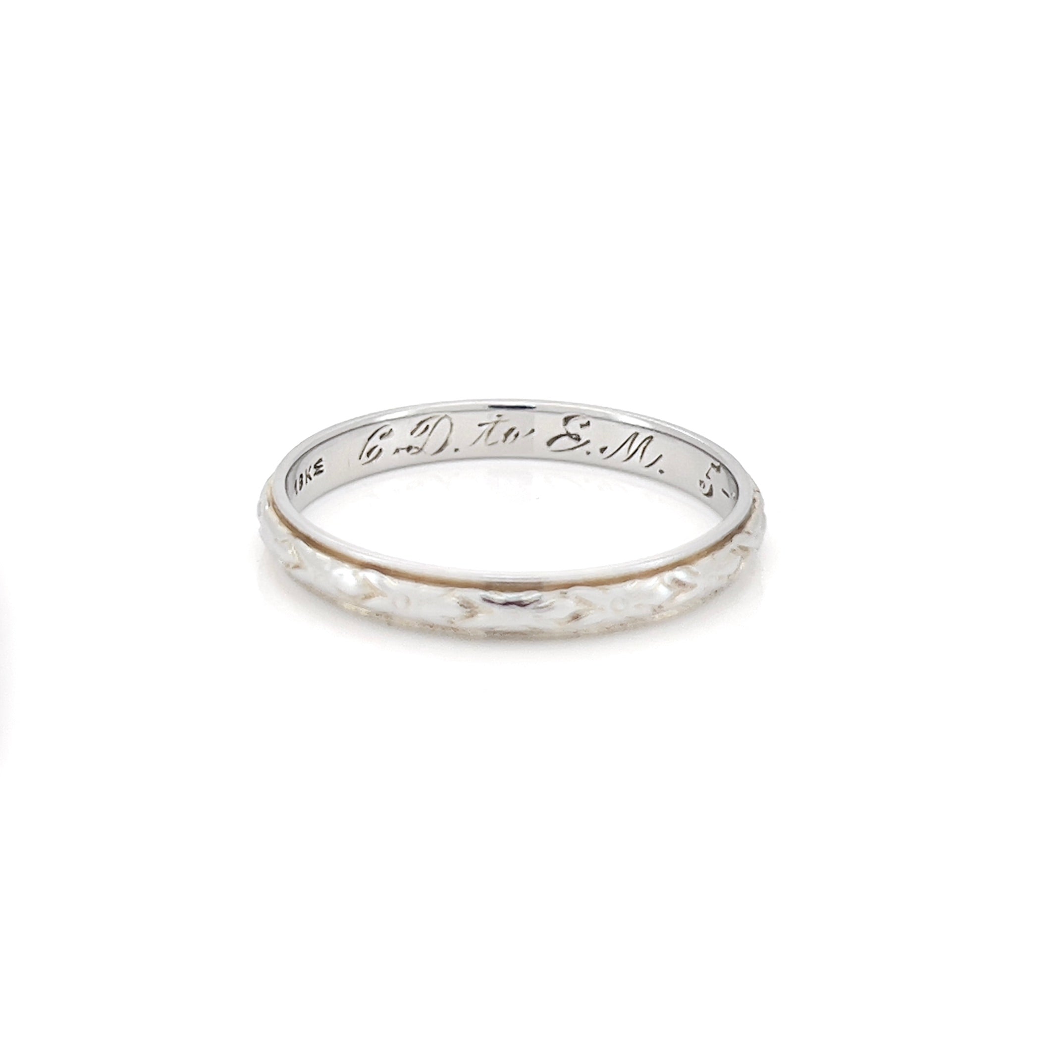 Art Deco JR Wood Engraved Band, 5-20-26, Size 7.25