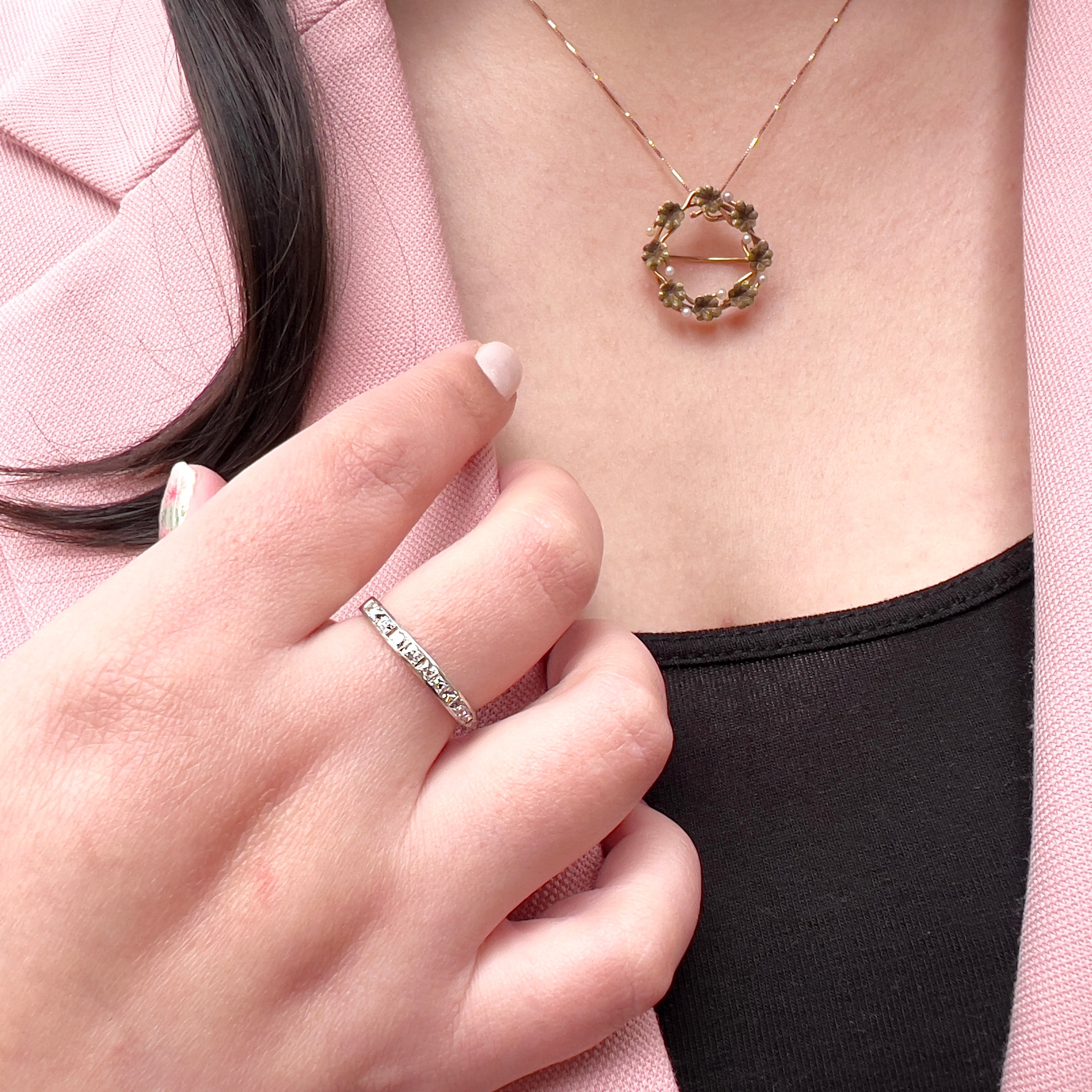 Art Deco French Cut Diamond Ring, Platinum, 0.90 ct