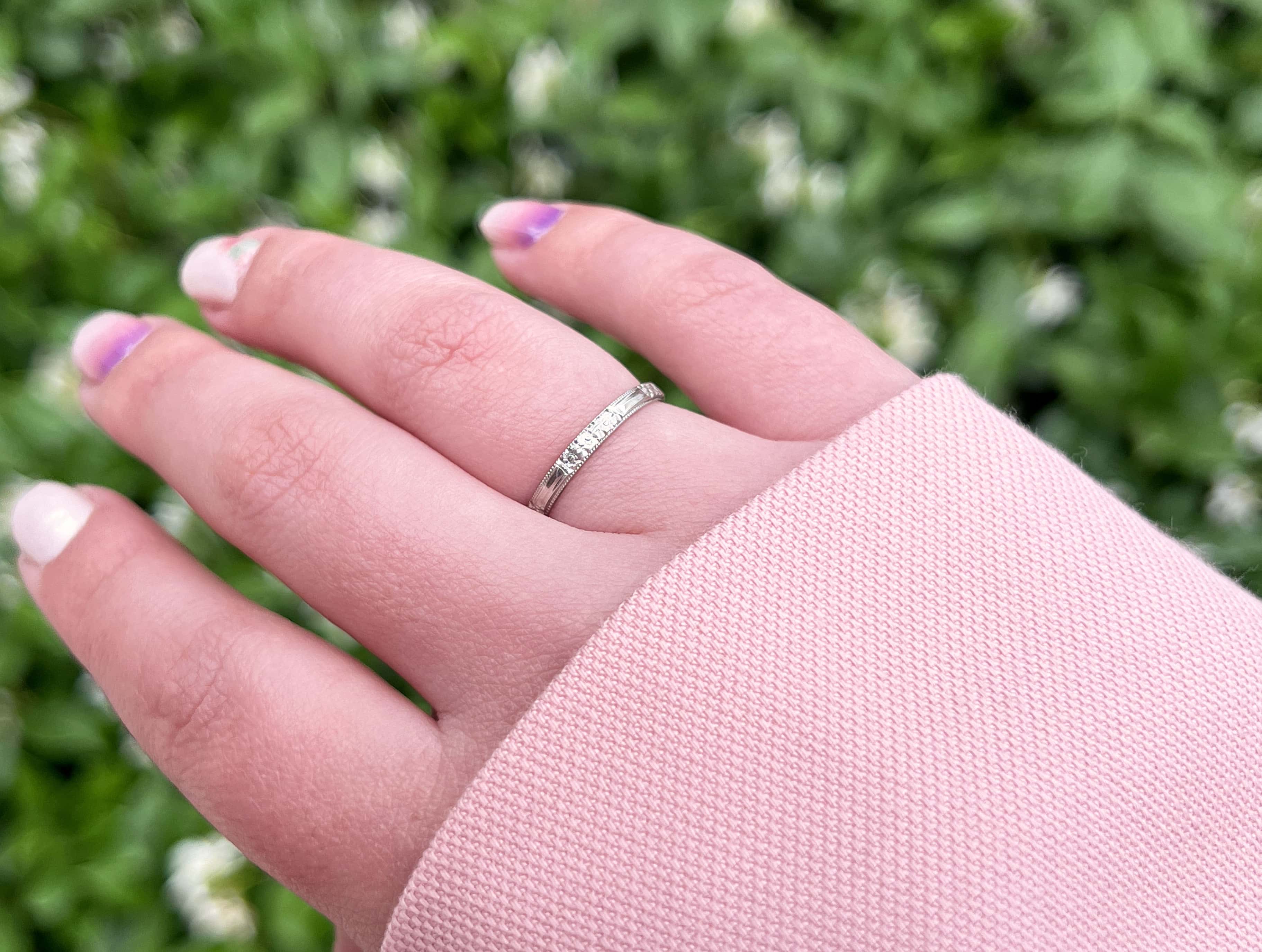 Vintage Belais Flower Eternity Ring, White Gold, Size 6.5
