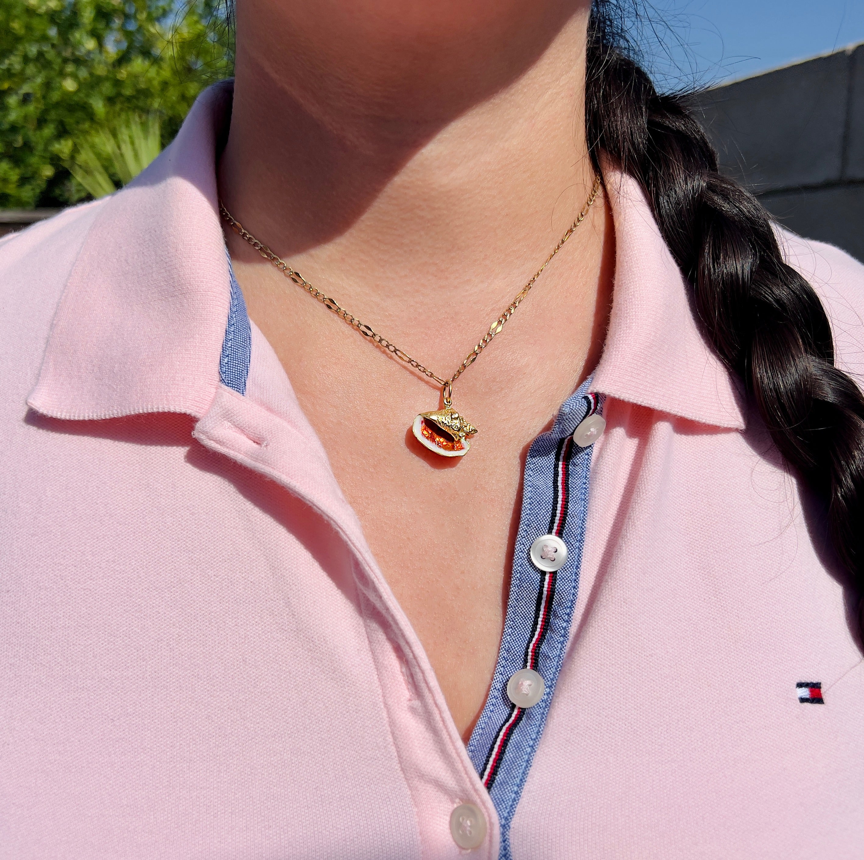 18K Orange Enamel Conch Shell Charm, Pendant