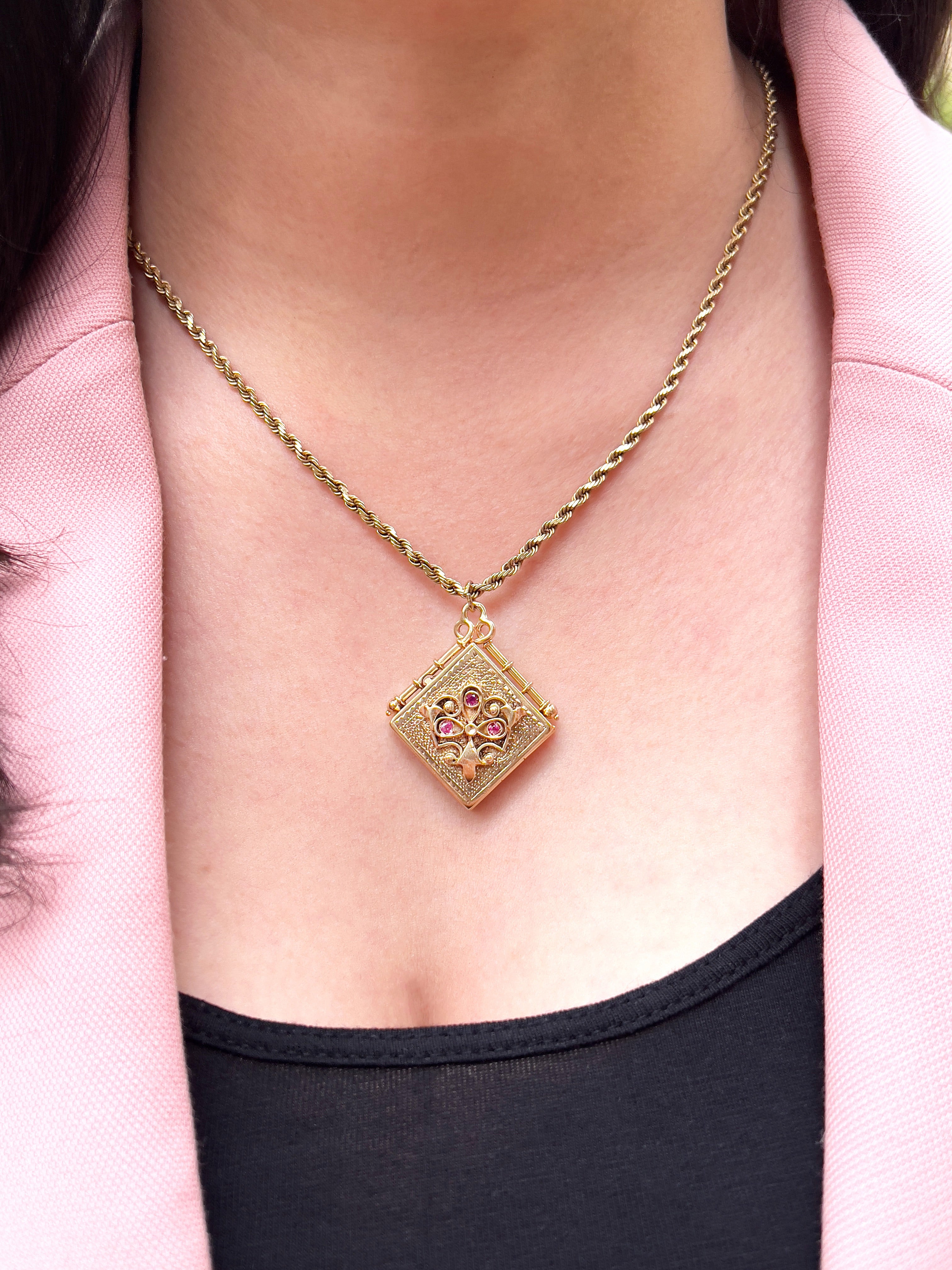 Victorian Ruby Locket, Antique, 14K