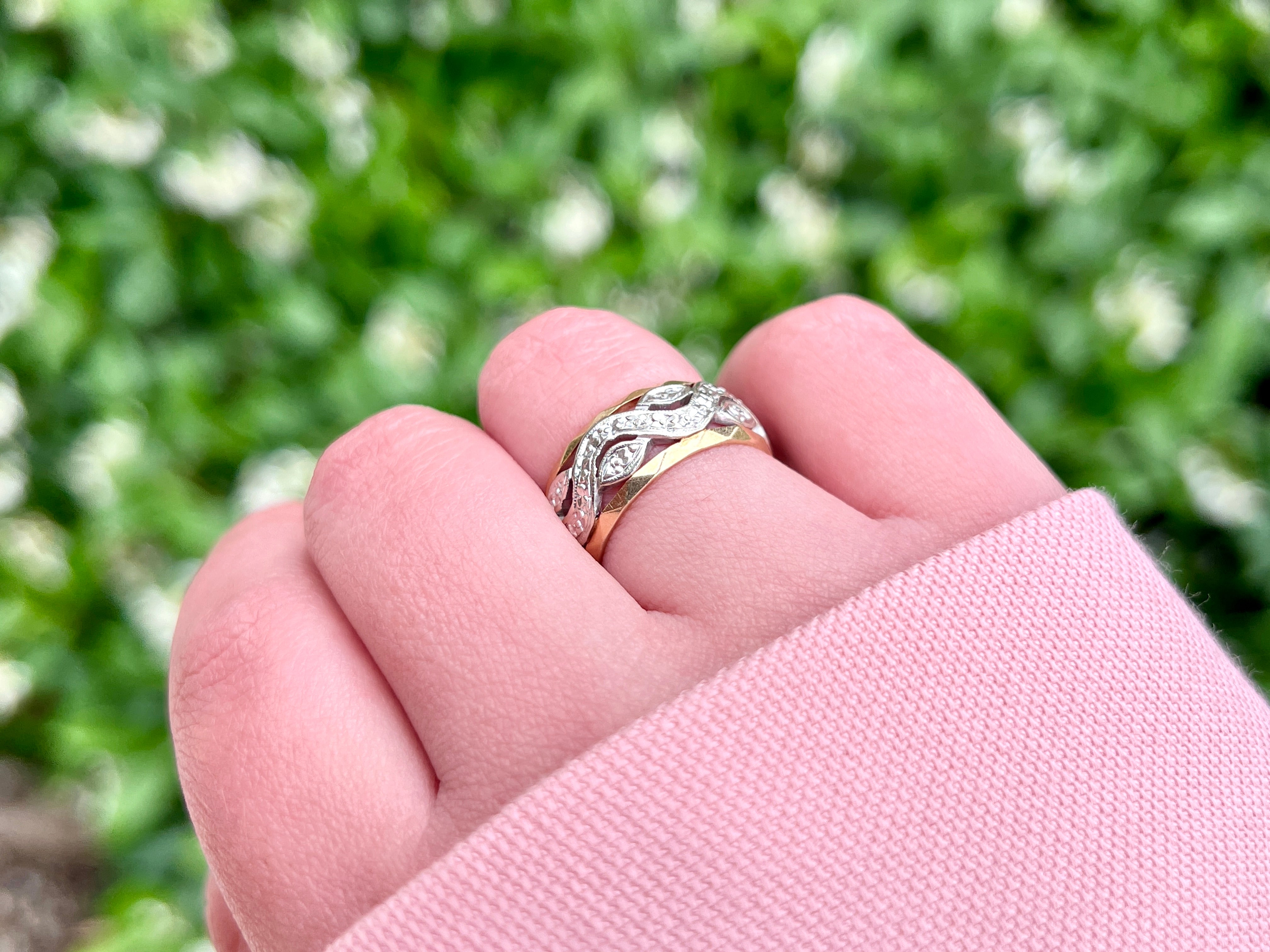 Retro Two Tone Orange Blossom Ring, Vintage, 14K, Size 6.25