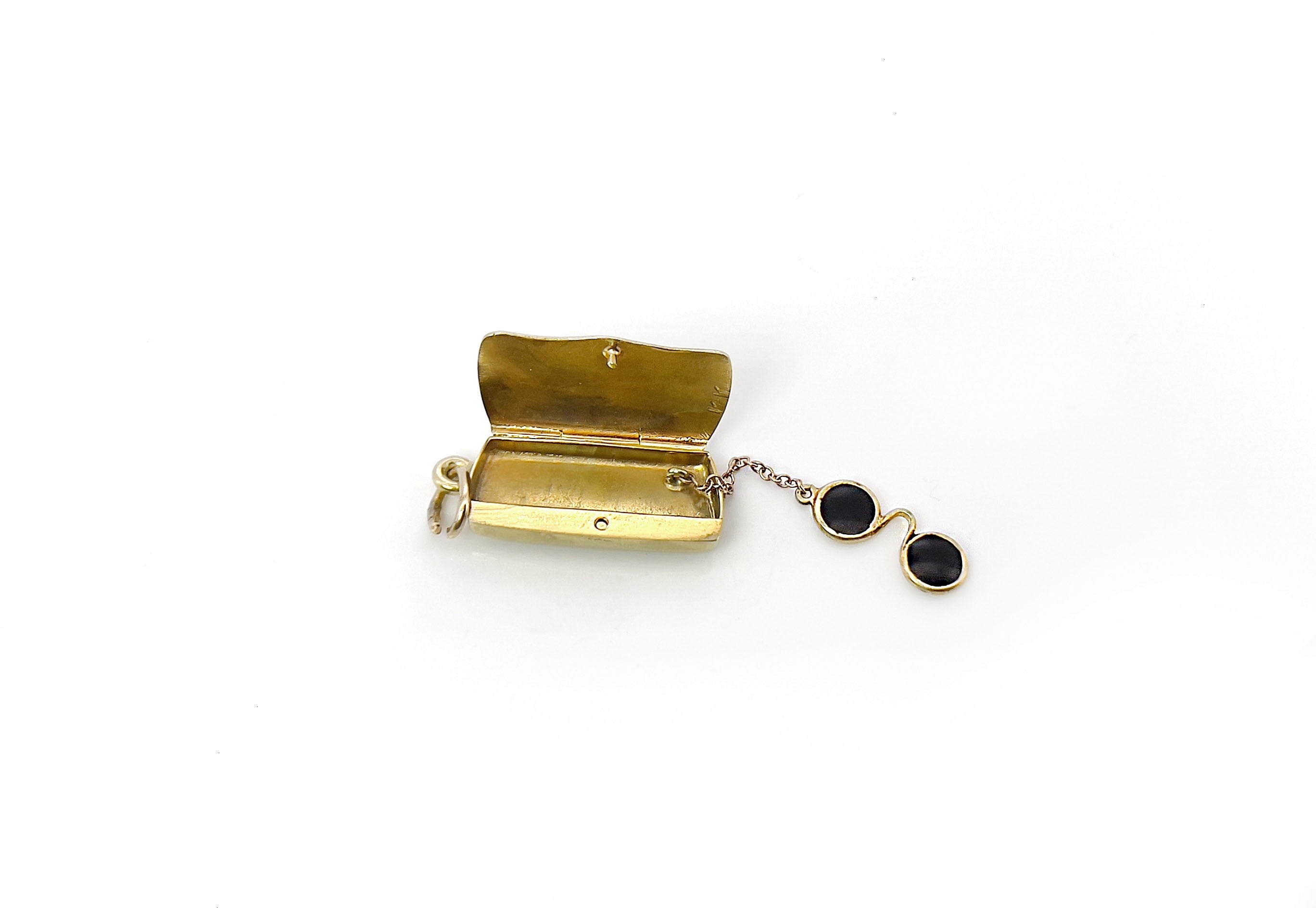 Vintage Eyeglass Case Charm, Love is Blind, 14K
