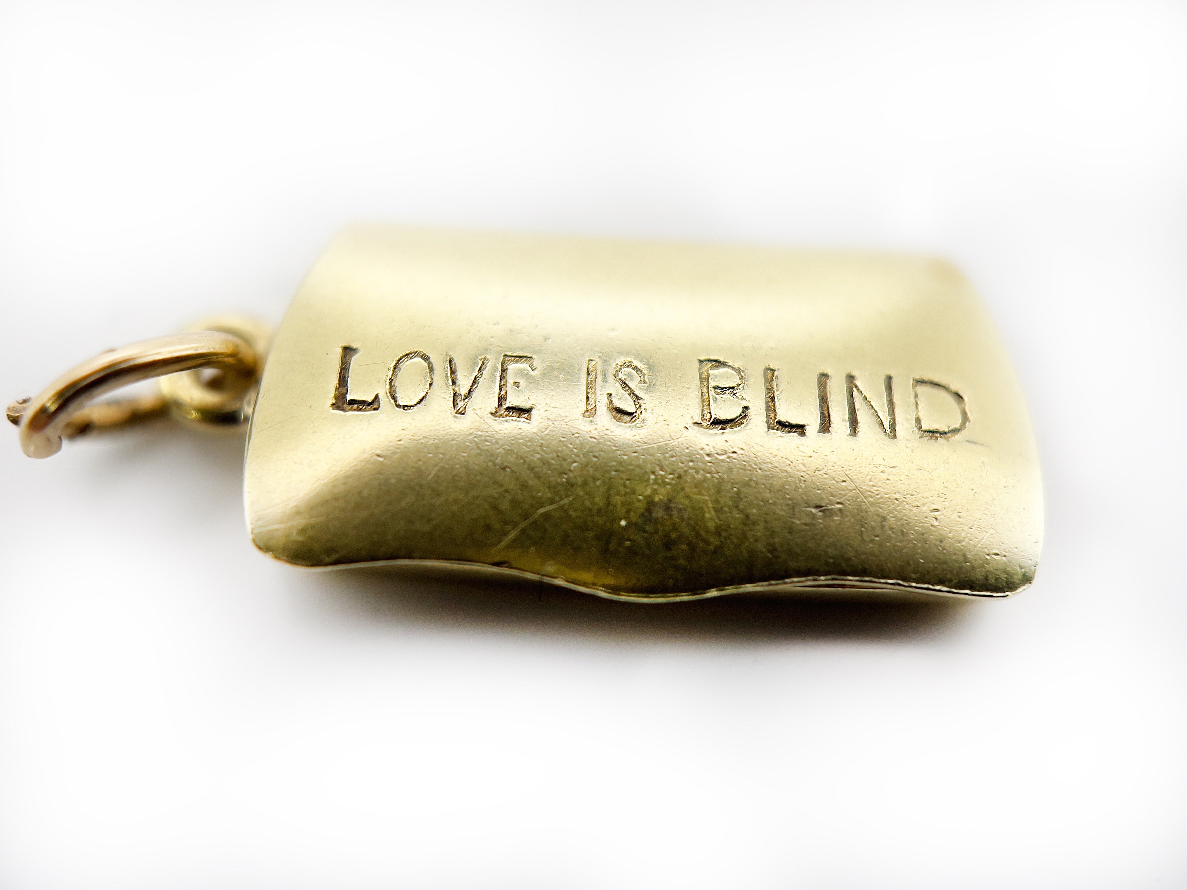 Vintage Eyeglass Case Charm, Love is Blind, 14K