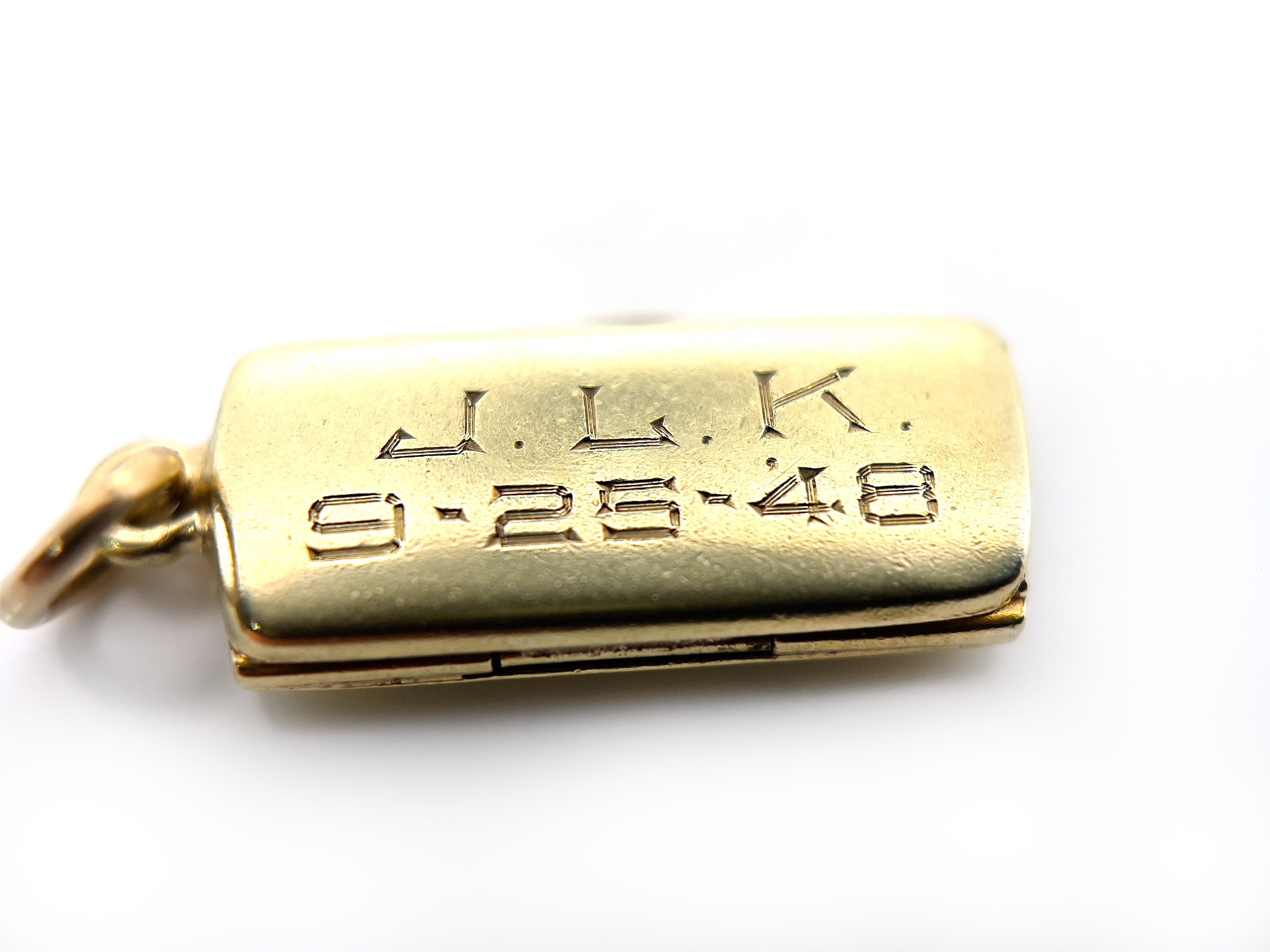 Vintage Eyeglass Case Charm, “J.L.K. 9-25-48,” Love is Blind, 14K