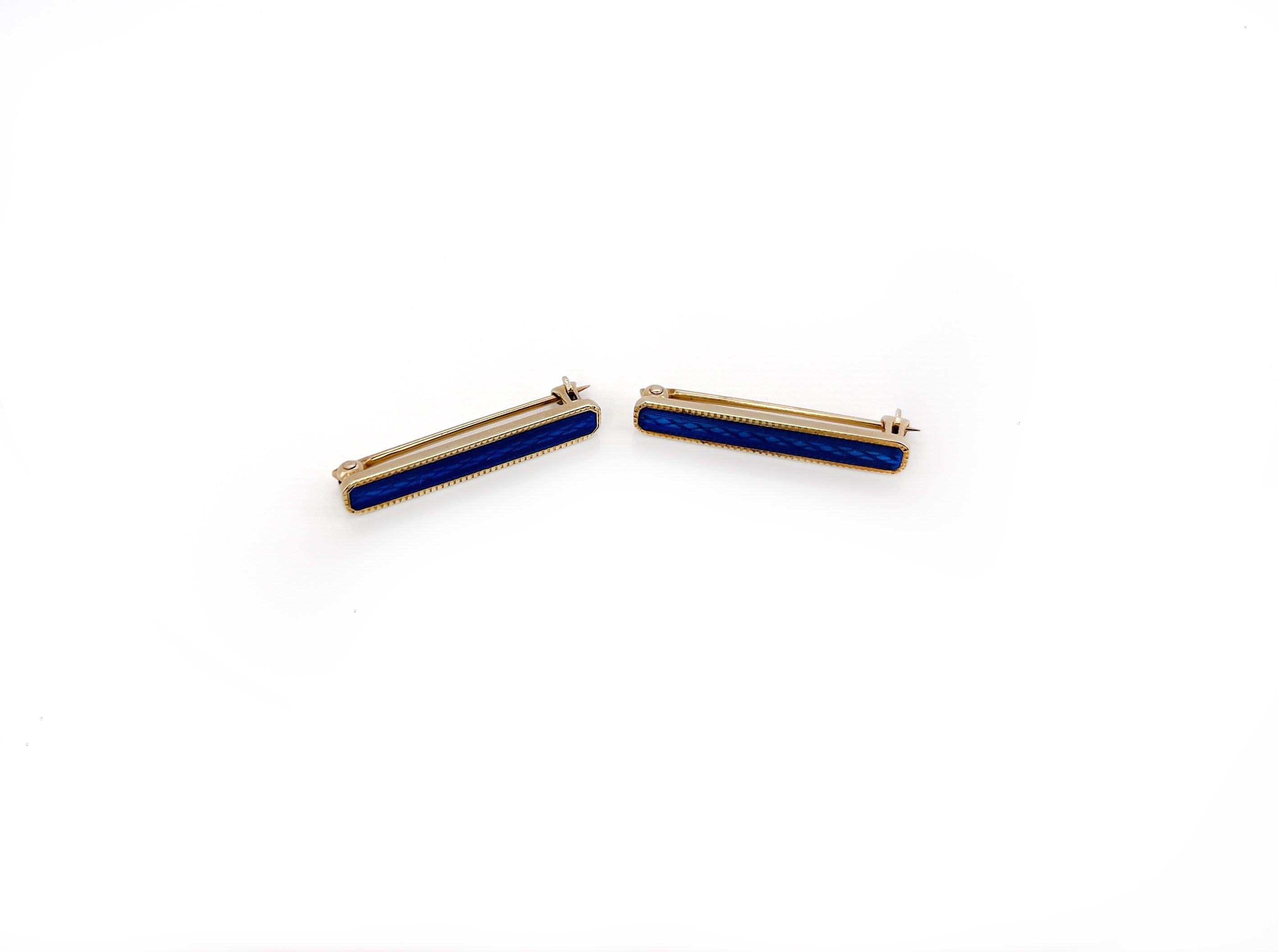 Antique Blue Guilloche Lingerie Pin, 14K
