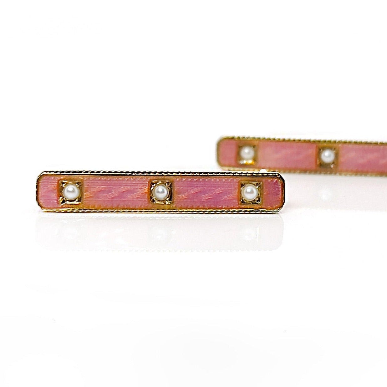 Antique Pink Guilloche Lingerie Pin, Seed Pearls, 14K