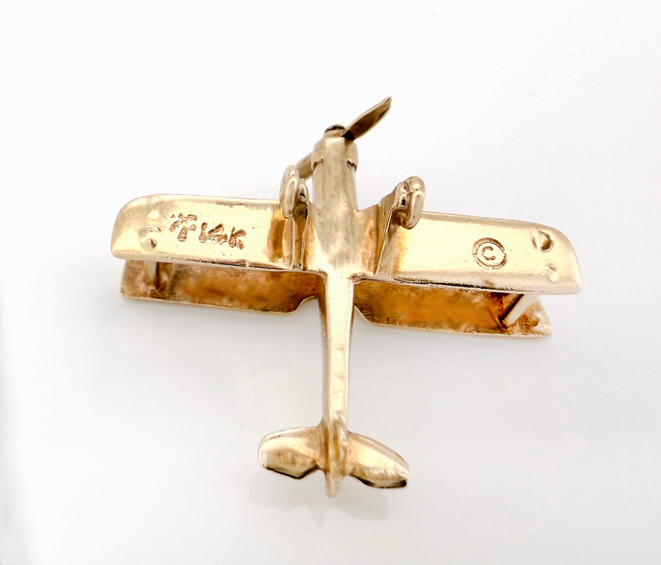 Vintage 14K Articulating Airplane, Biplane Charm, Pendant