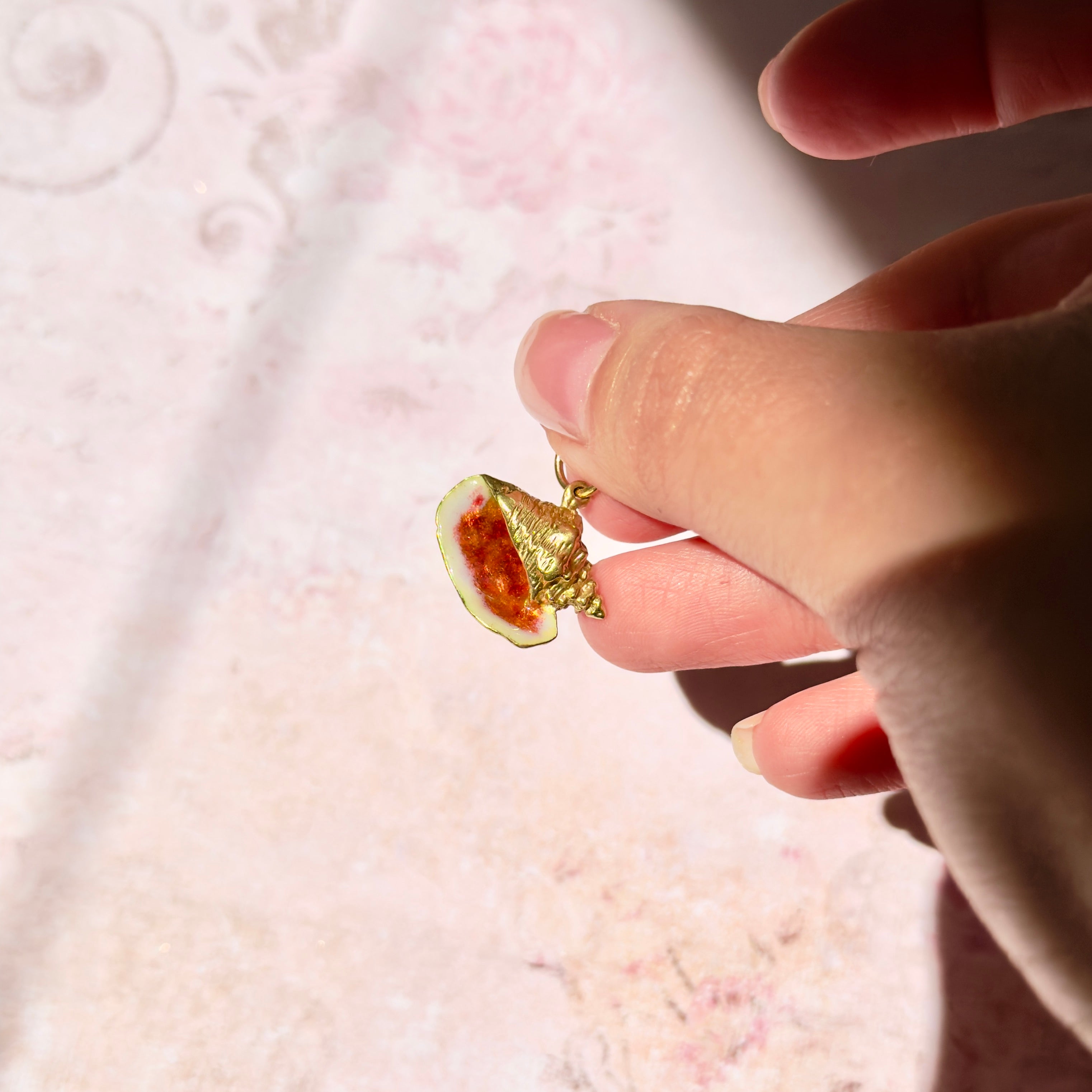 18K Orange Enamel Conch Shell Charm, Pendant