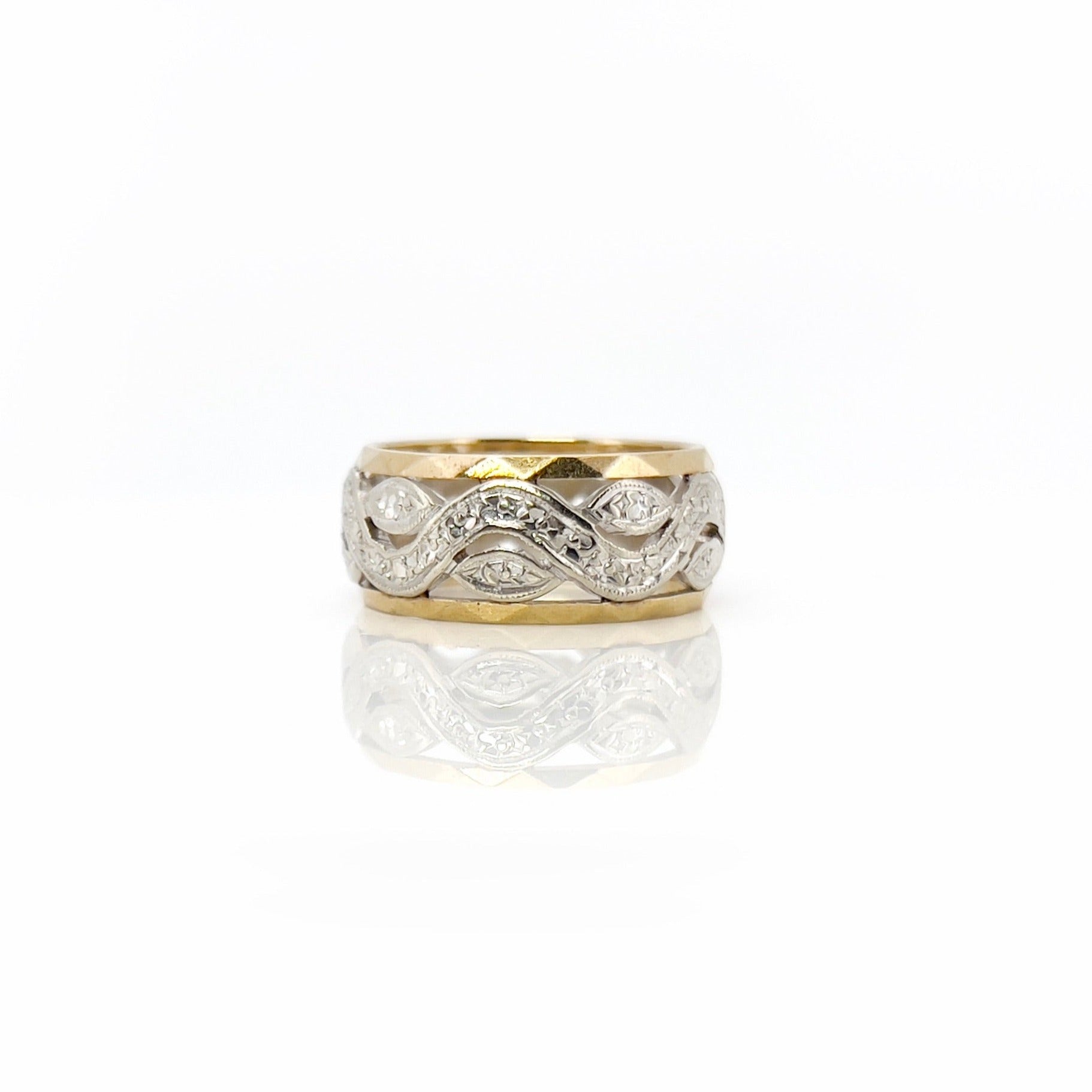 Retro Two Tone Orange Blossom Ring, Vintage, 14K, Size 6.25