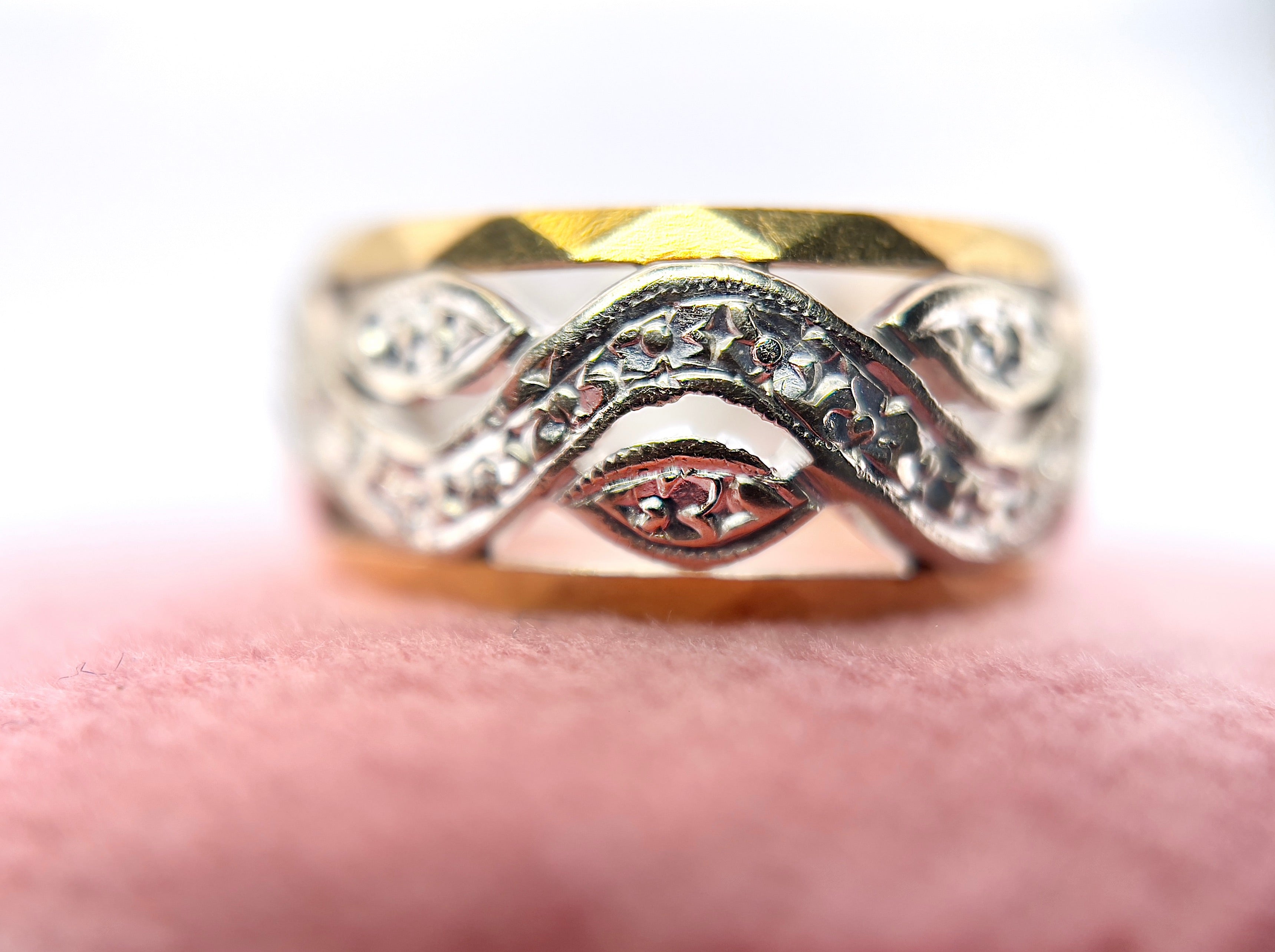 Retro Two Tone Orange Blossom Ring, Vintage, 14K, Size 6.25