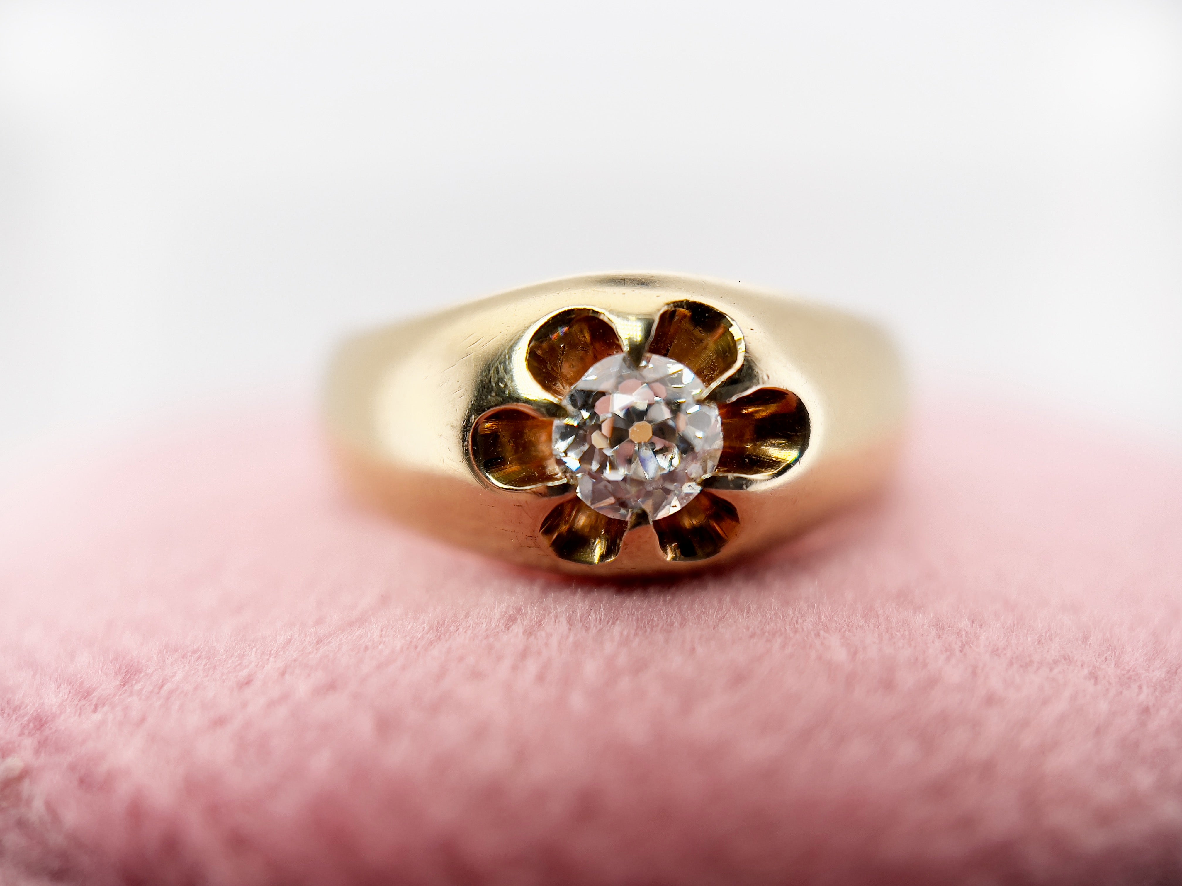Antique Belcher Old European Cut Diamond Ring, 0.35 ct, Russian Hallmarks, 14K