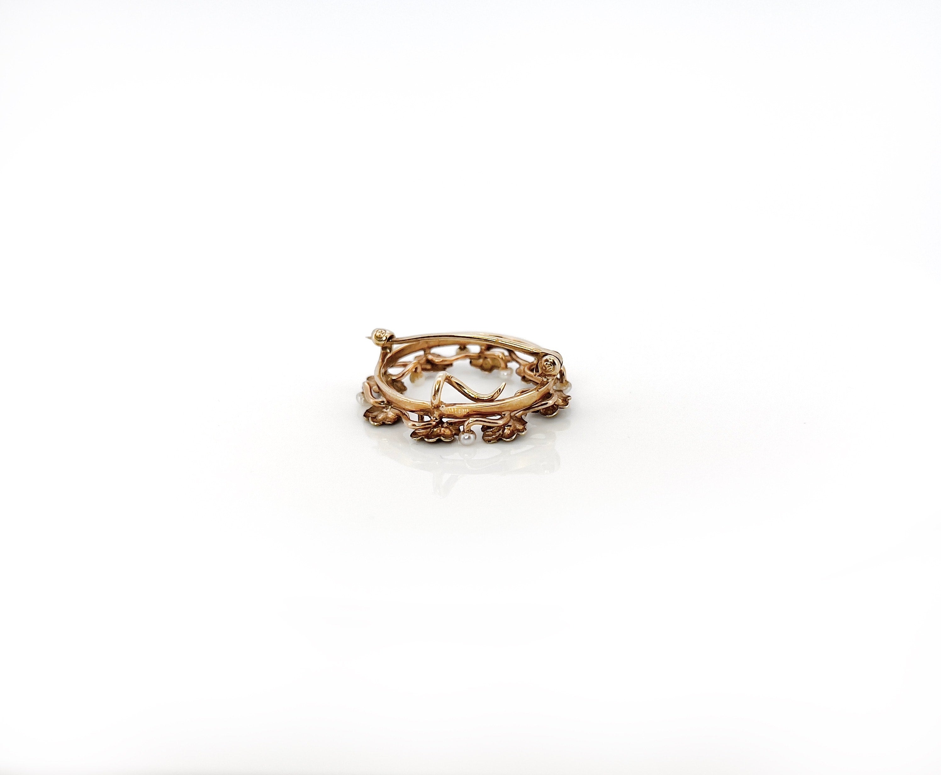 Victorian Flower Brooch, Watch Pin, 14K