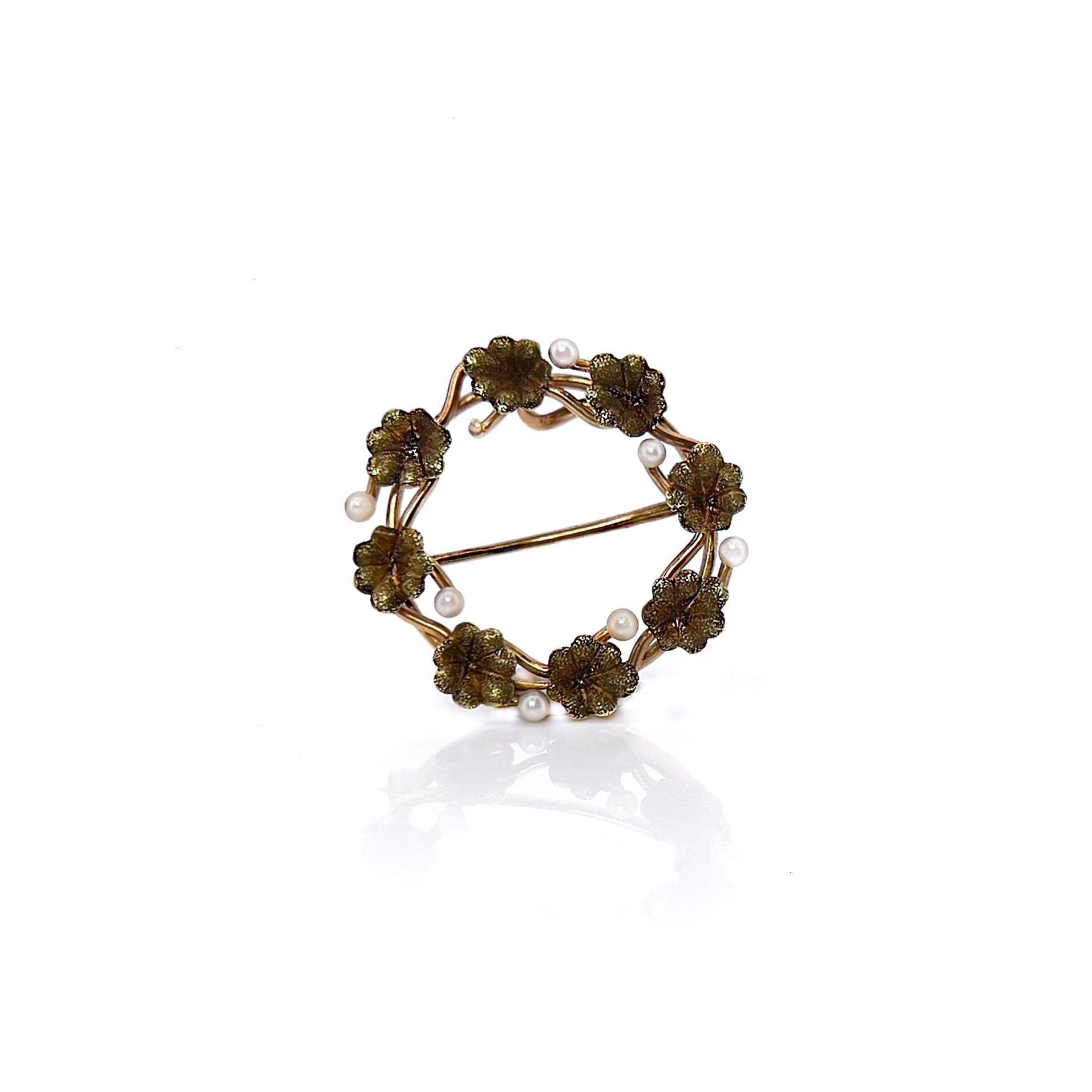 Victorian Flower Brooch, Watch Pin, 14K