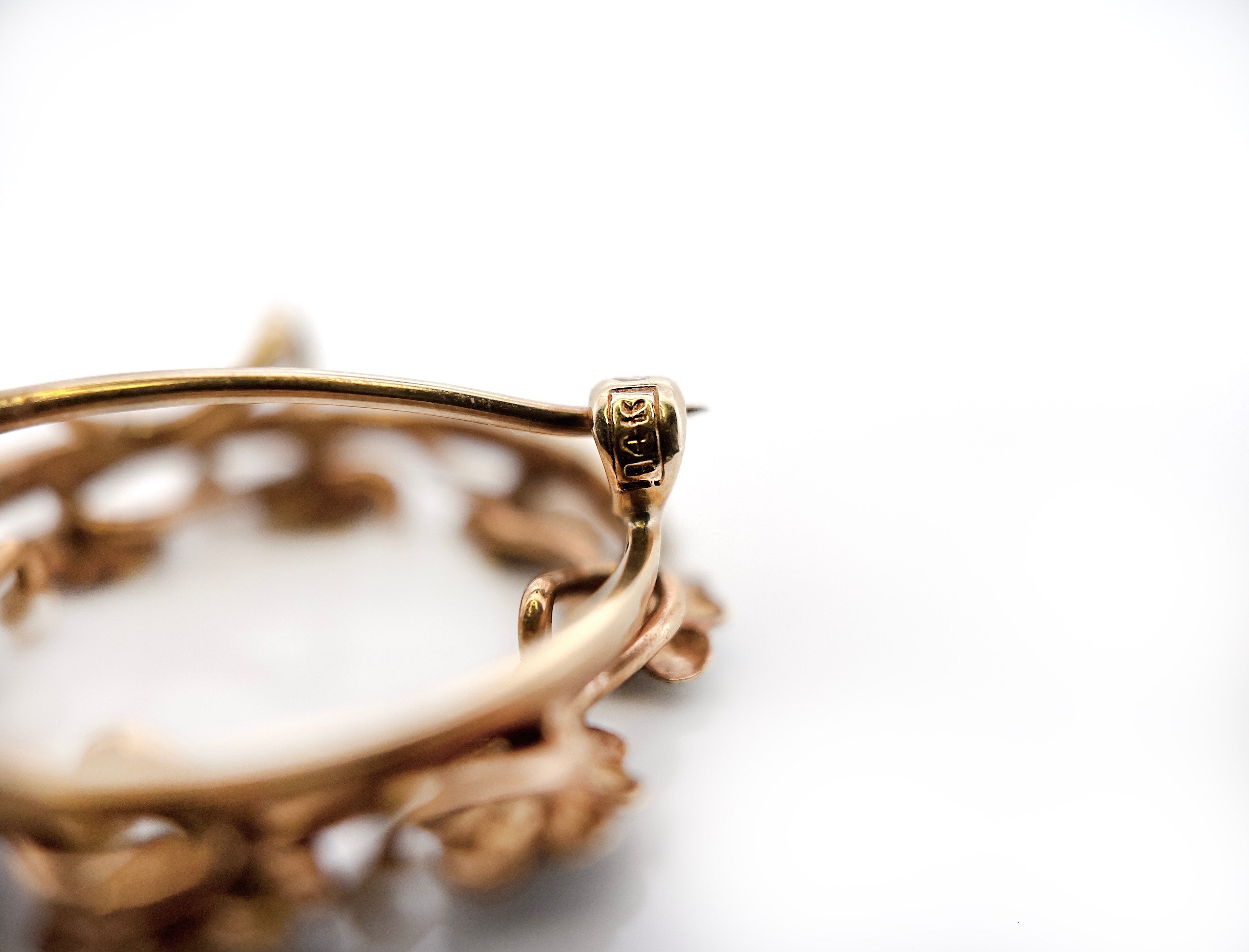Victorian Flower Brooch, Watch Pin, 14K