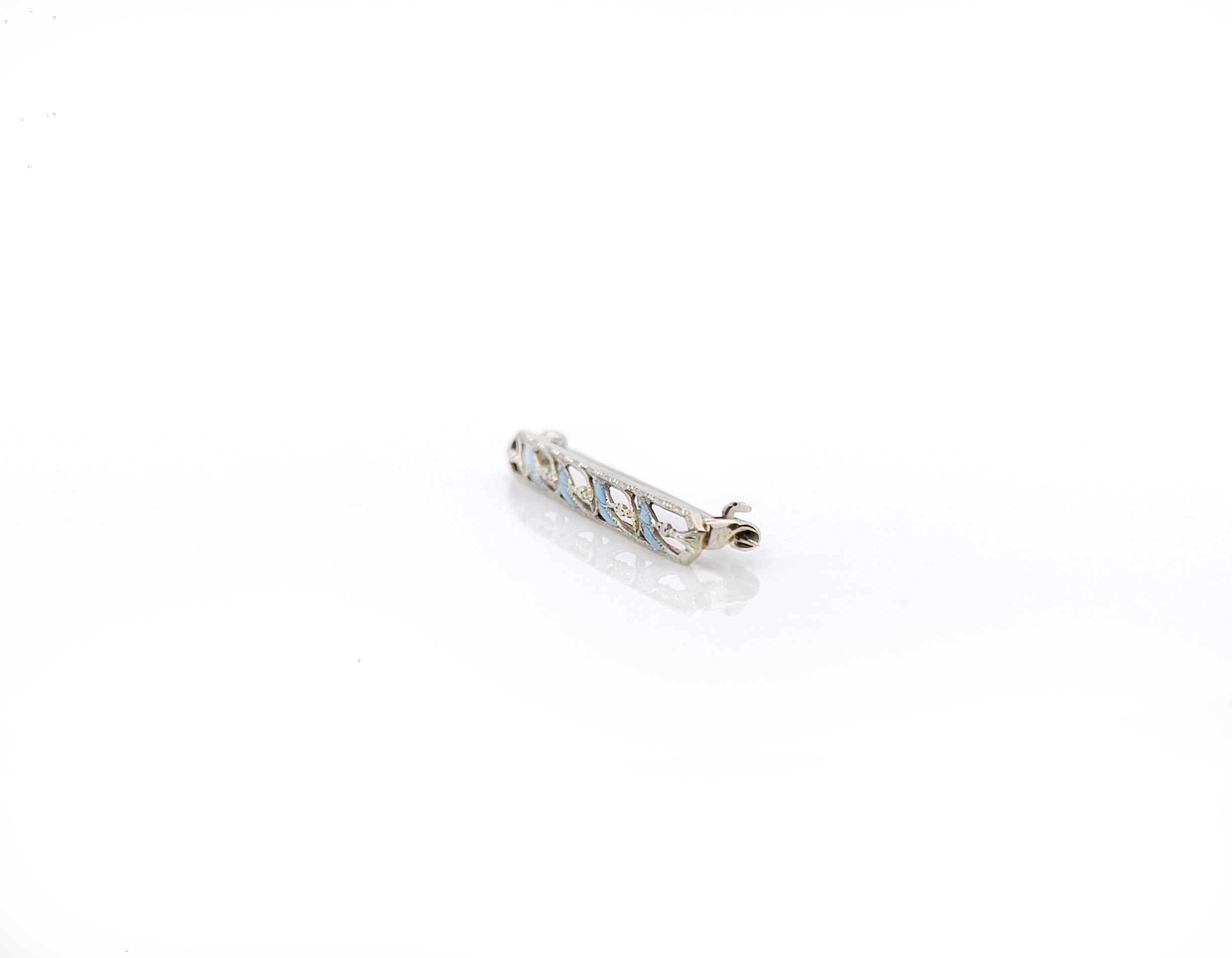 Vintage Blue Enamel & White Gold Lingerie Pin, 14K