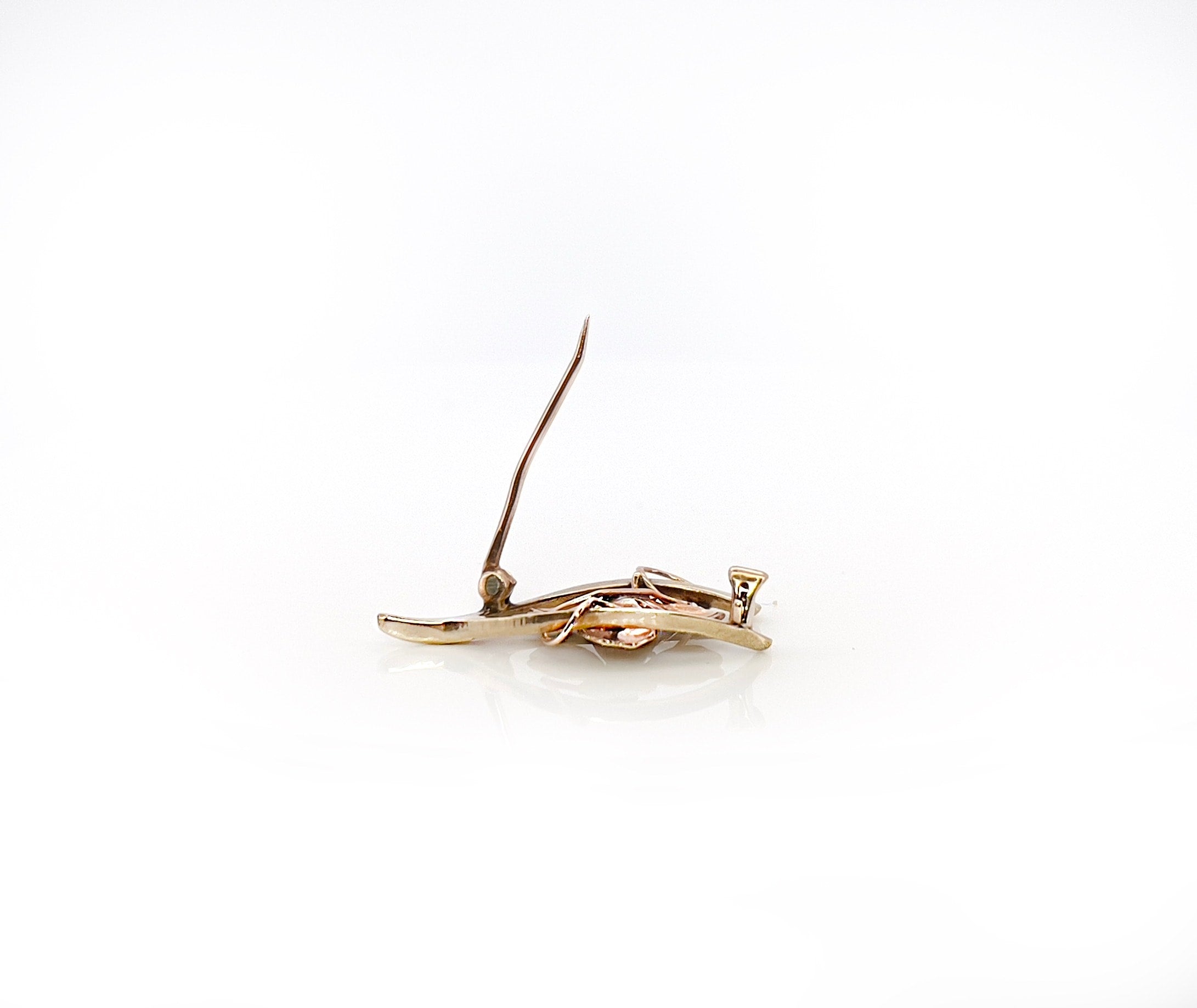 Antique Wishbone & Four Leaf Clover Brooch, 10K