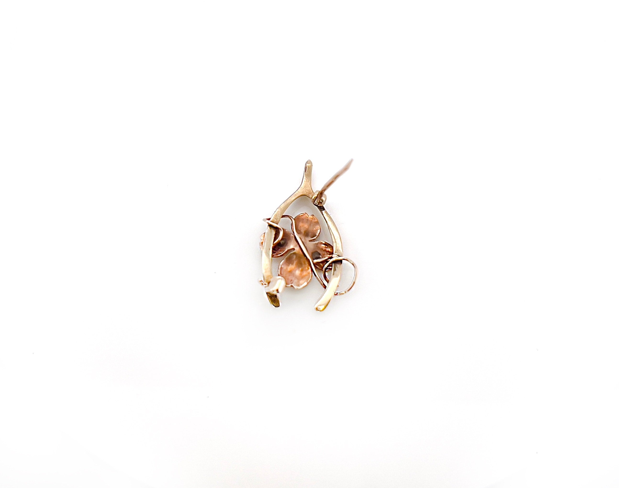 Antique Wishbone & Four Leaf Clover Brooch, 10K
