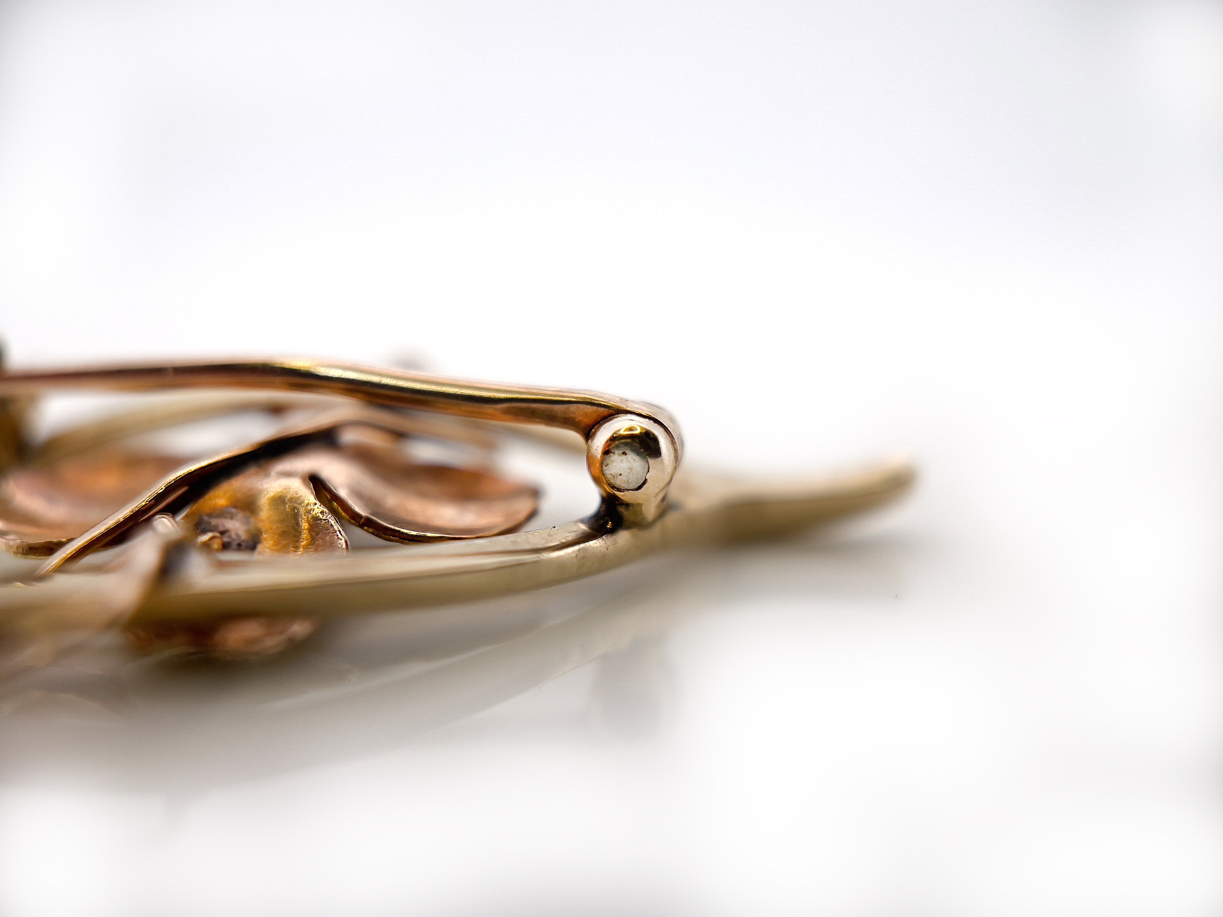 Antique Wishbone & Four Leaf Clover Brooch, 10K
