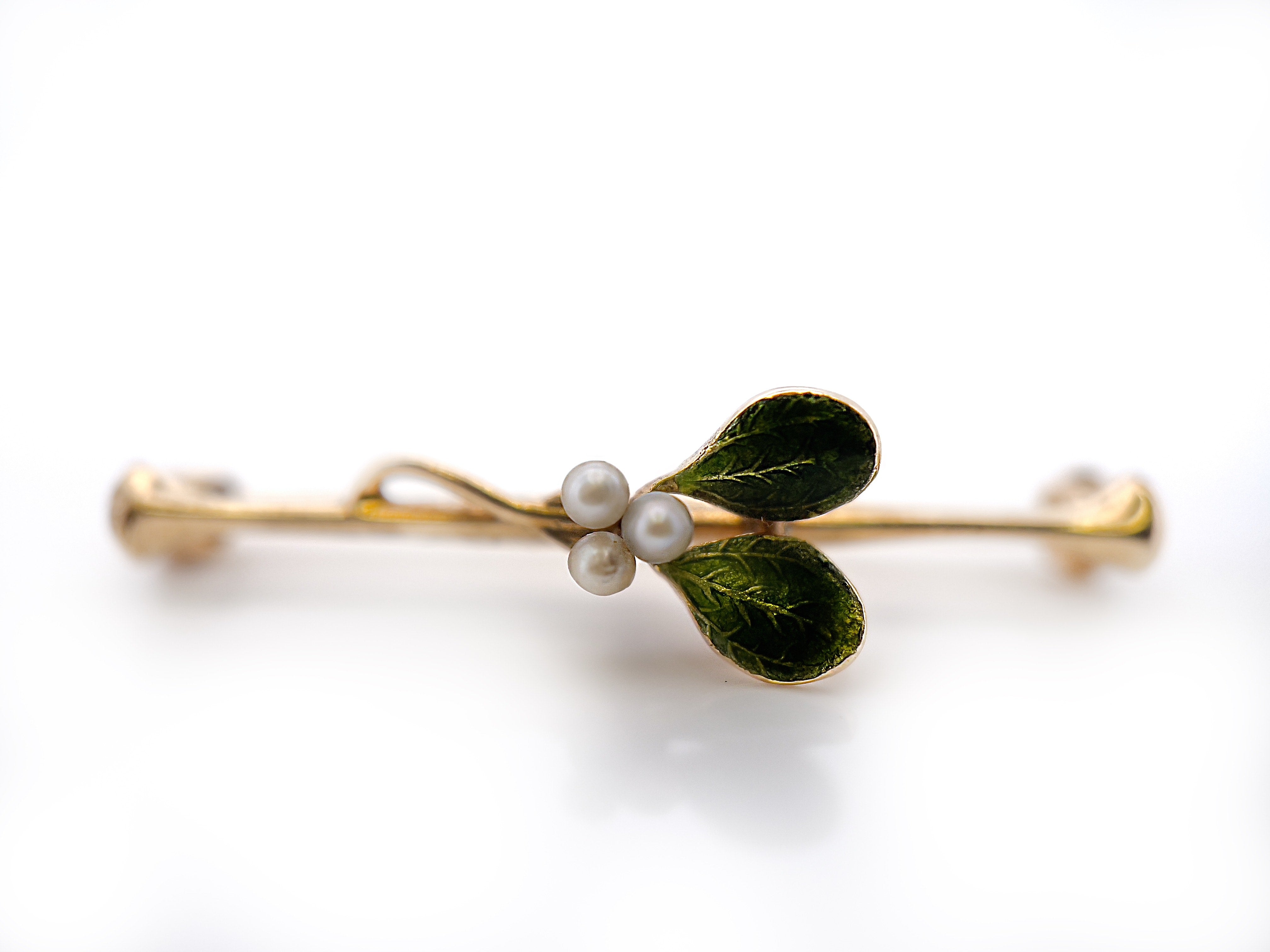 Antique Krementz Leaf Enamel Brooch, 14K