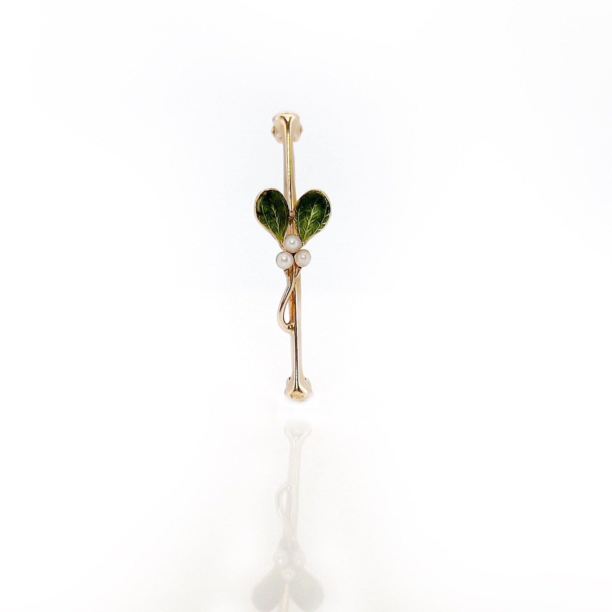 Antique Krementz Leaf Enamel Brooch, 14K