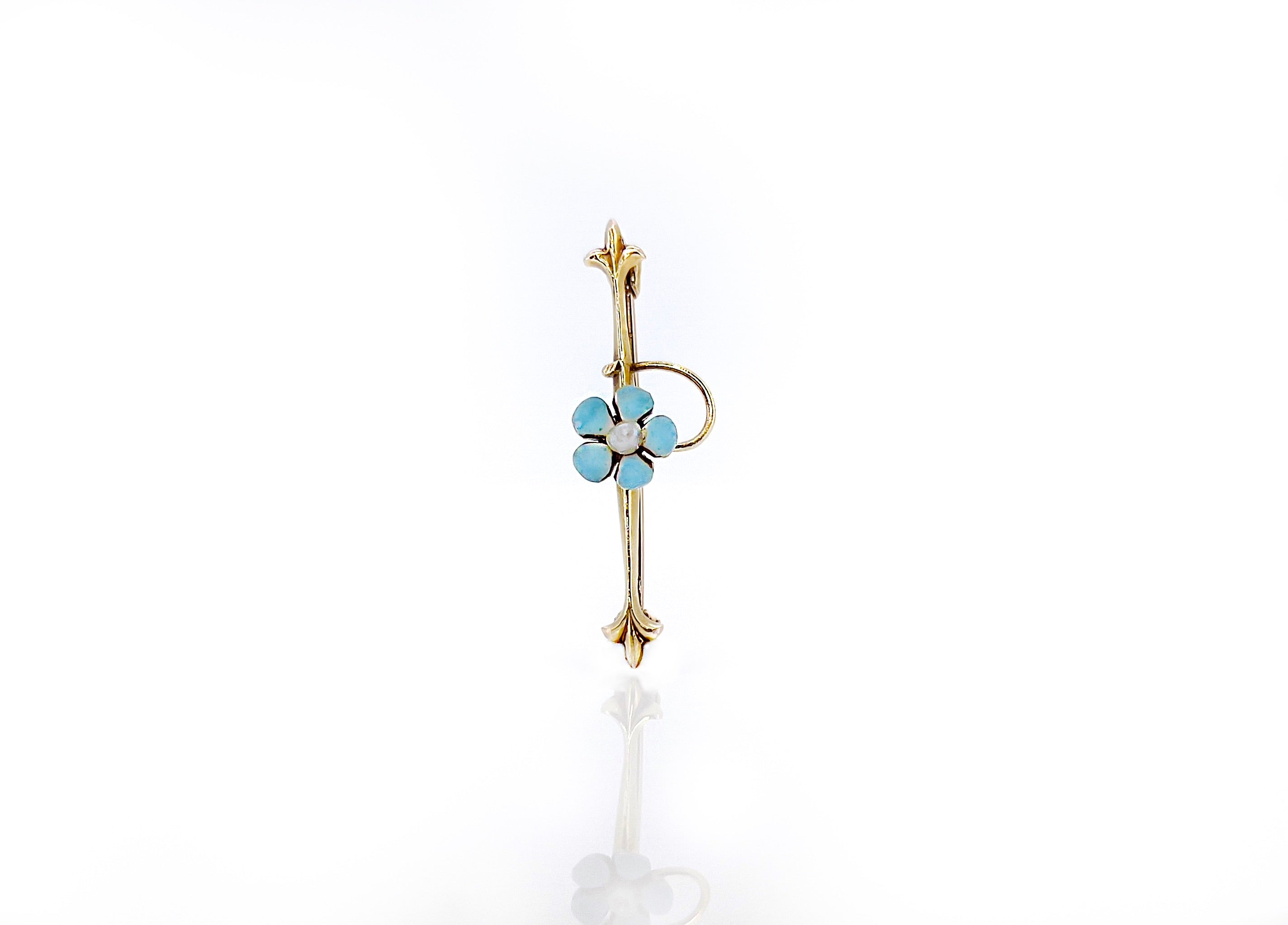 Antique Forget Me Not, Blue Enamel Flower Brooch, 10K