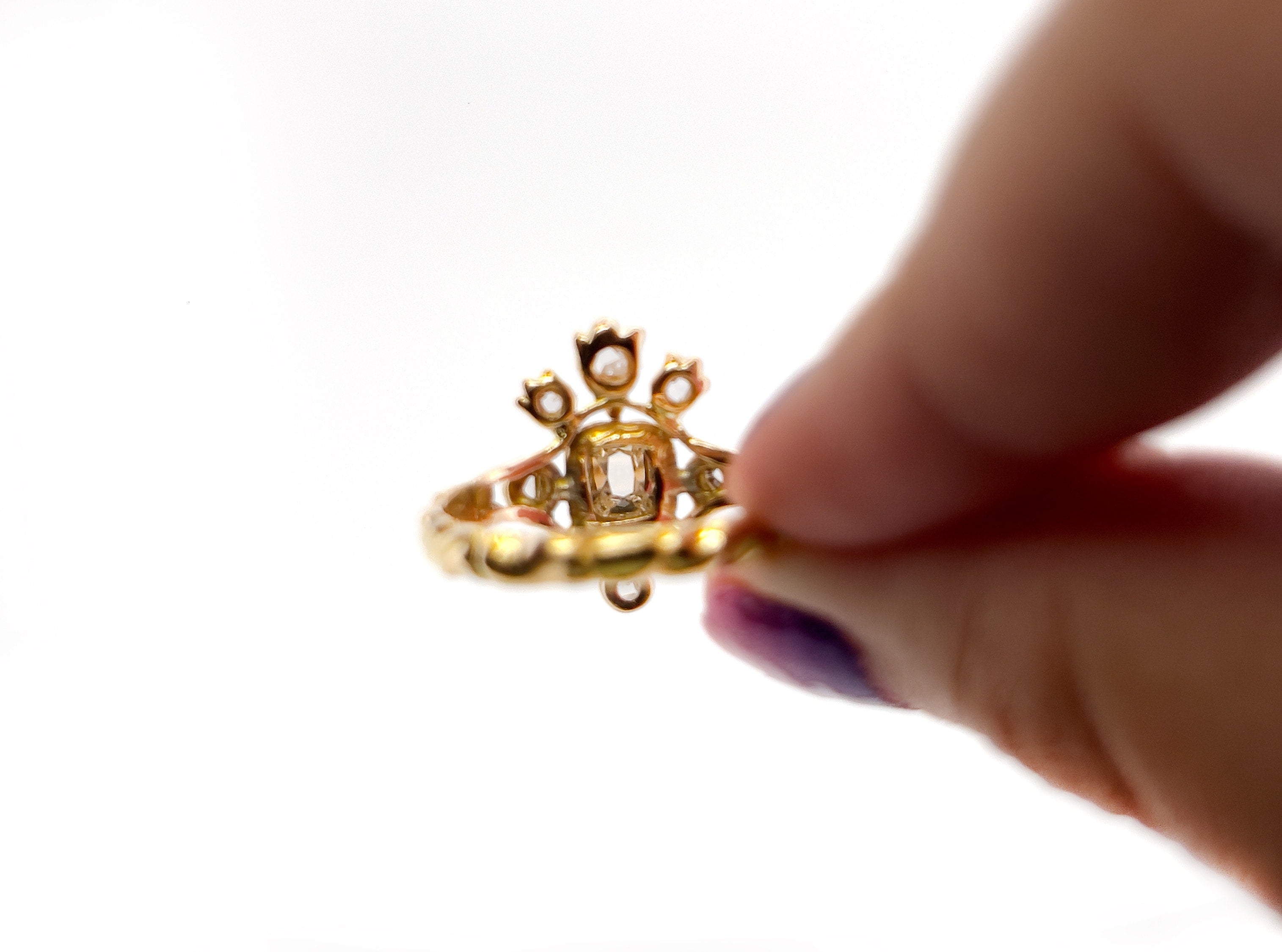 Victorian 14KT Diamond Tiara Ring, Size 10