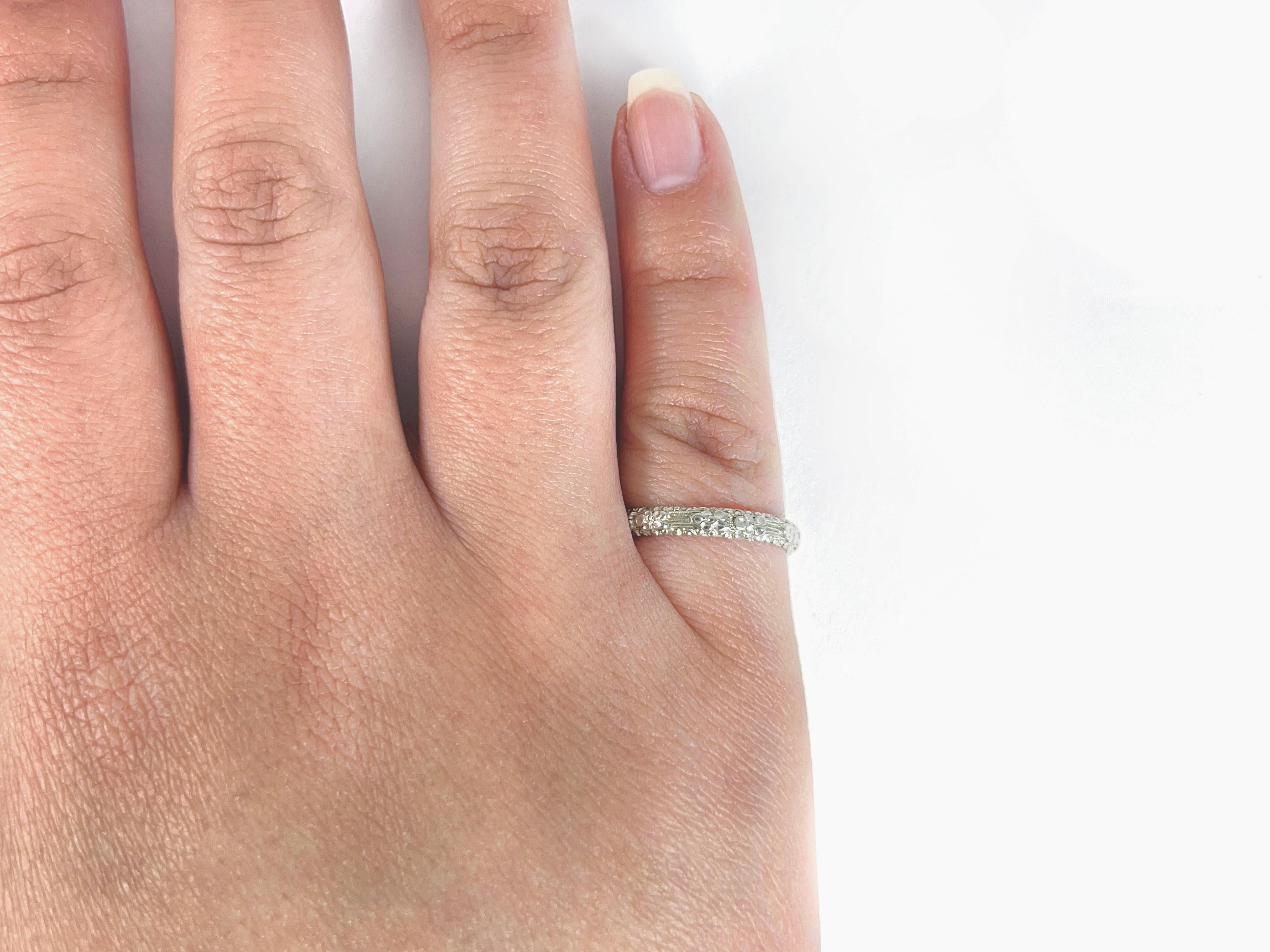 White Gold Floral Band, L’Amour, Size 5.25