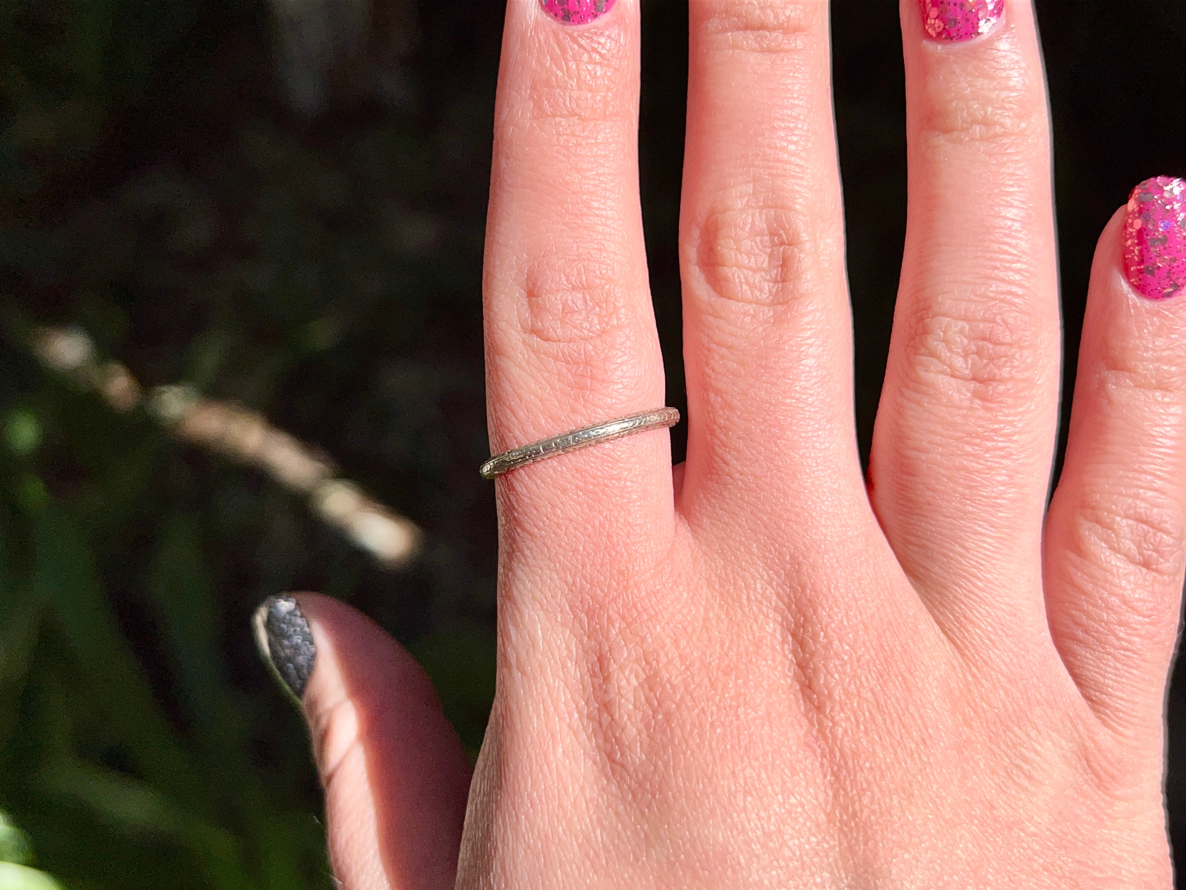 Art Deco Wedding Band, A.M.L. to R.G.P 1929, Size 9.75, 19K
