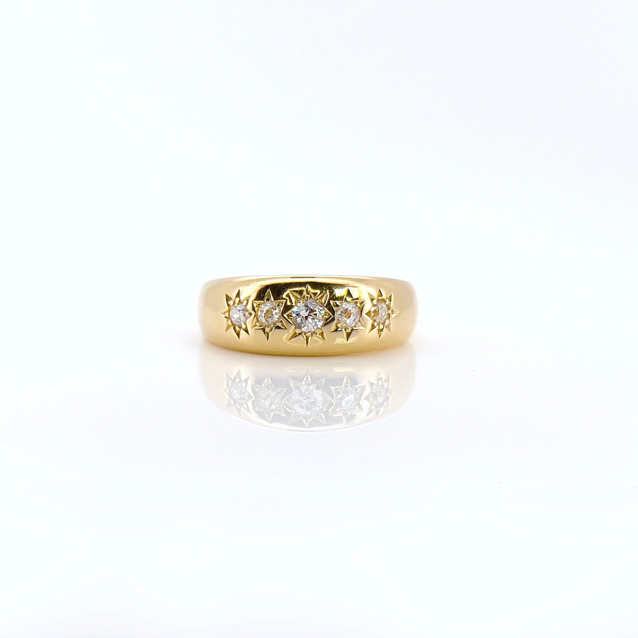 Antique 5 Old Cut Diamond Celestial Ring, Chester 1907, 18K, Size 9