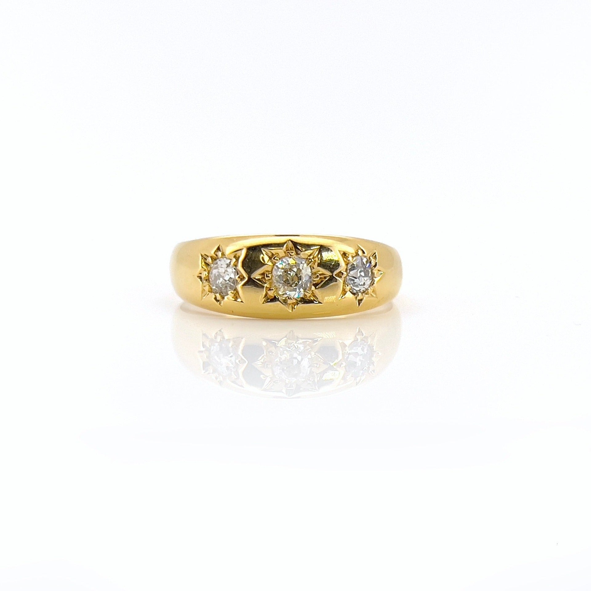 Antique 22K Old Mine Cut Diamond Celestial Ring, Size 8.25