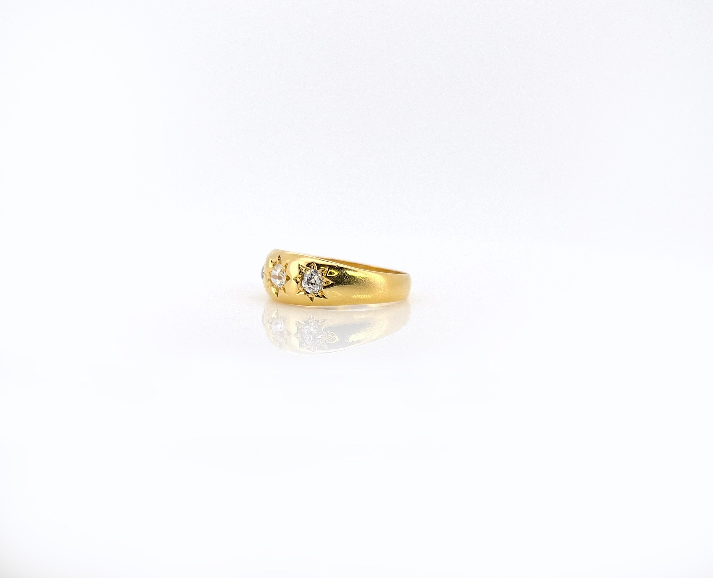 Antique 22K Old Mine Cut Diamond Celestial Ring, Size 8.25