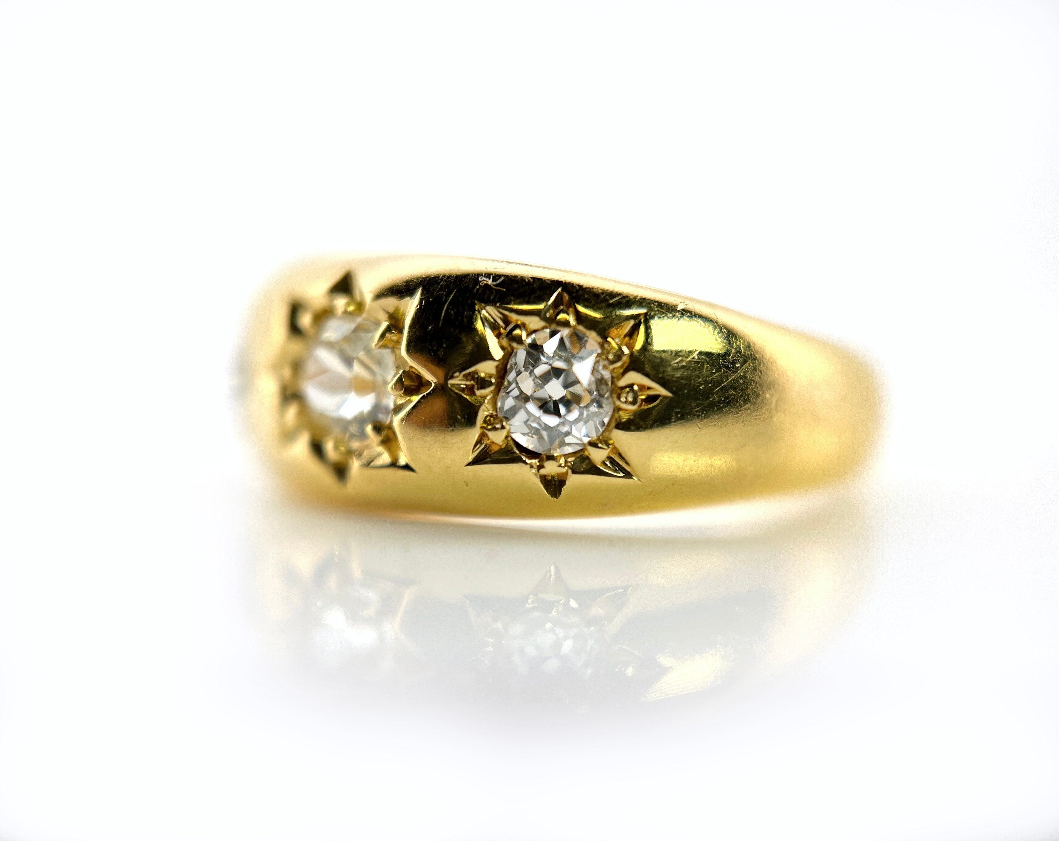 Antique 22K Old Mine Cut Diamond Celestial Ring, Size 8.25