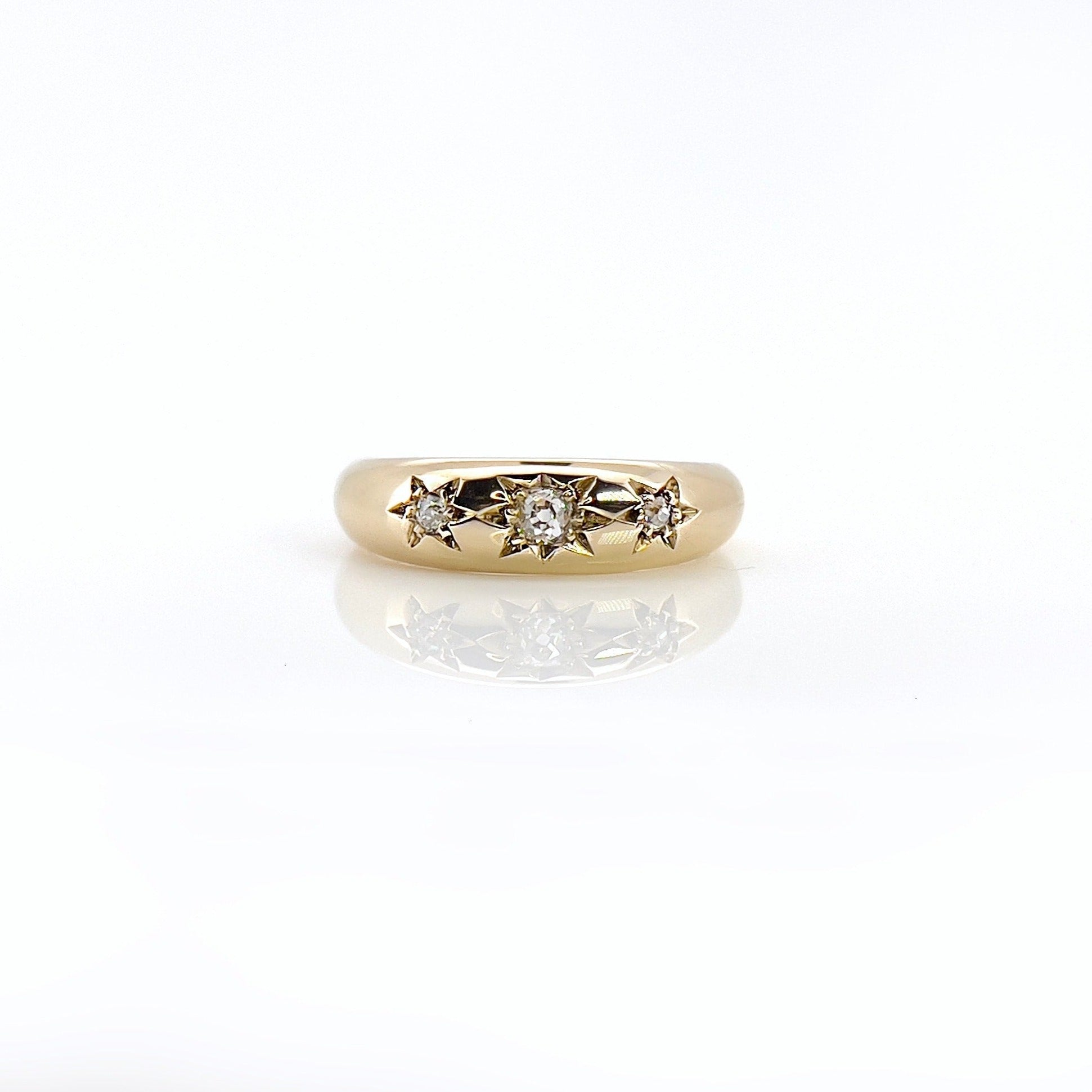 Vintage 9K Old Mine Cut Diamond Celestial Ring, Sheffield 1989, Size 6.25